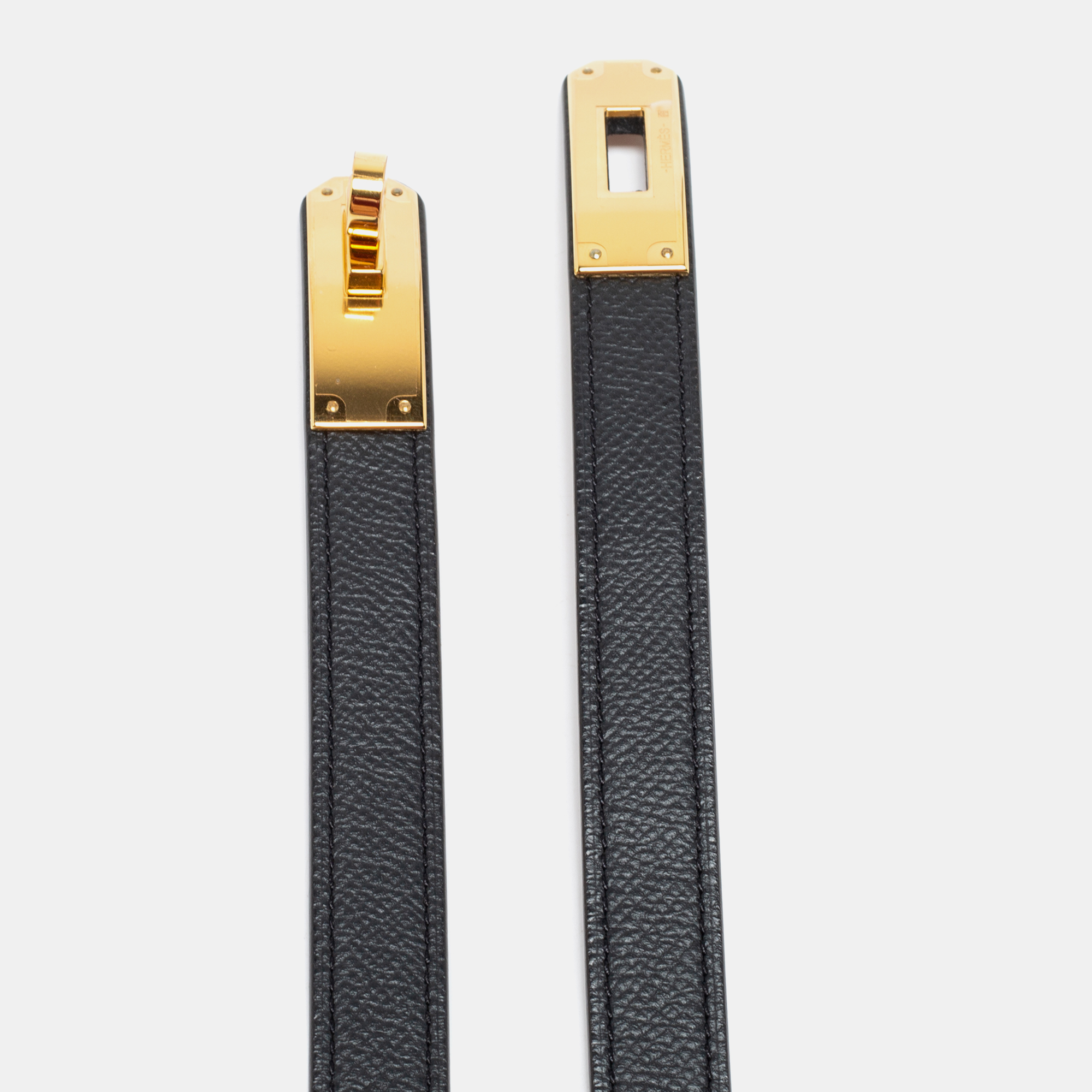 

Hermes Black Swift And Epsom Leather Gold Finish Kelly 18 Adjustable Belt