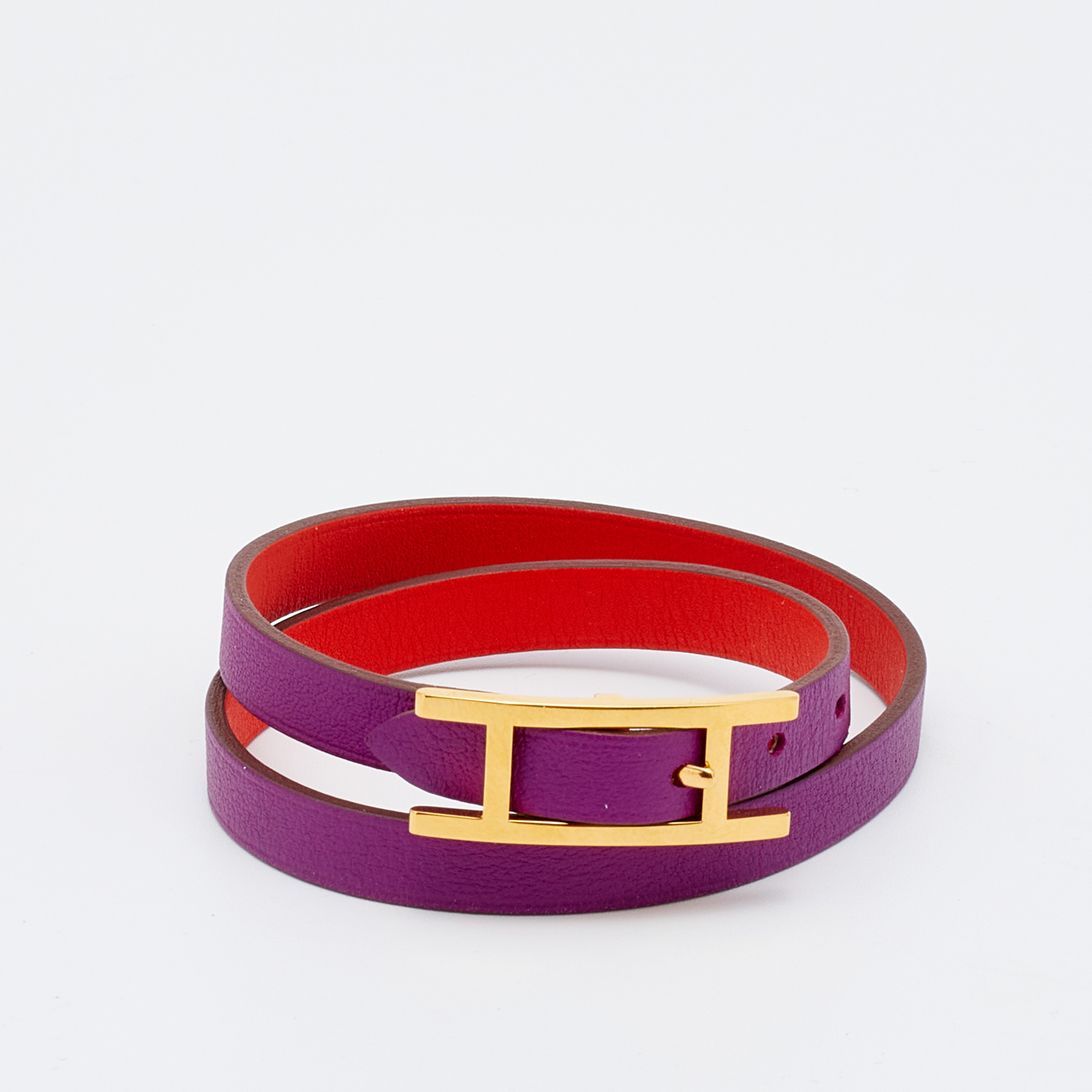 

Hermès Behapi Orange & Purple Leather Double Tour Reversible Bracelet