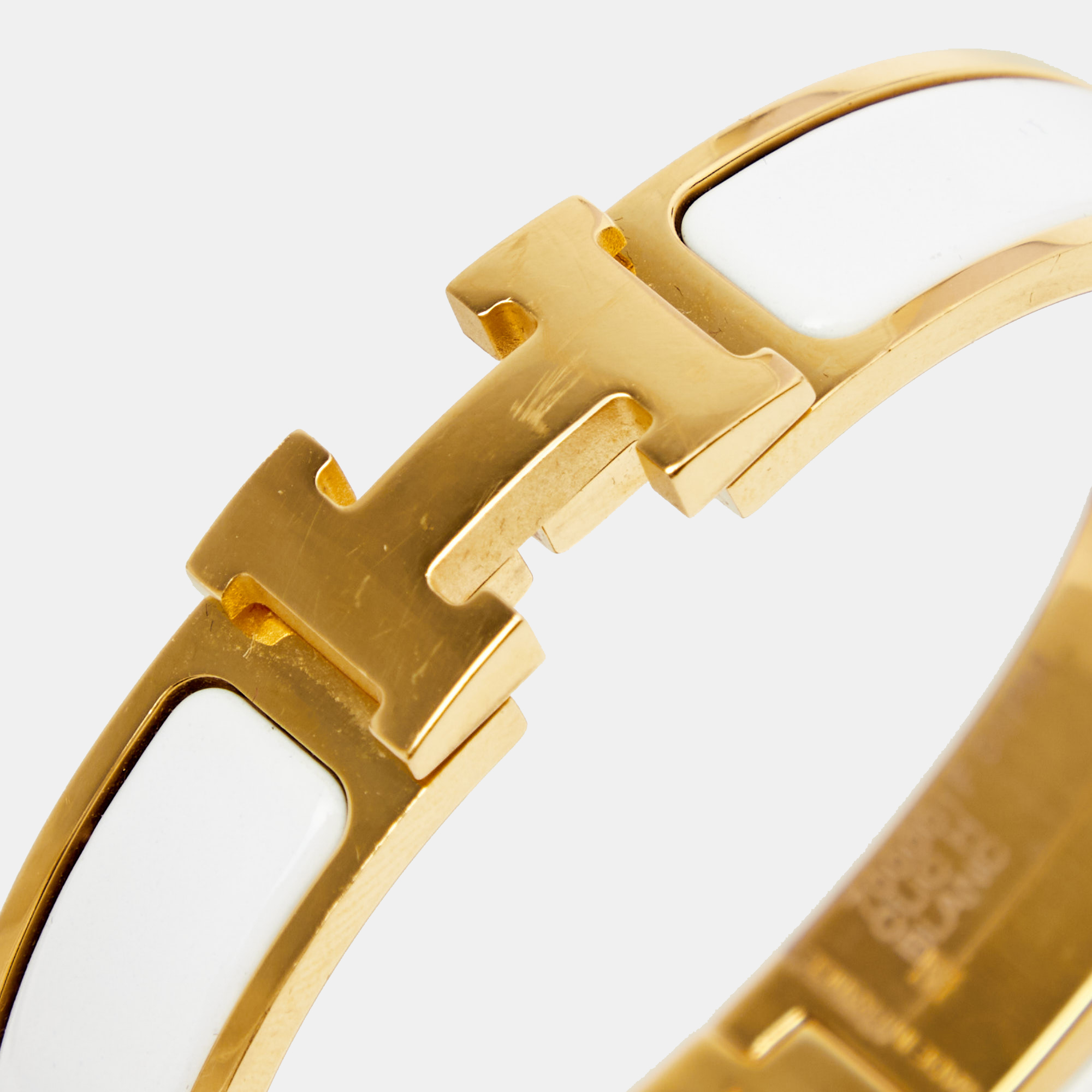 

Hermes Clic H White Enamel Gold Plated Narrow Bracelet