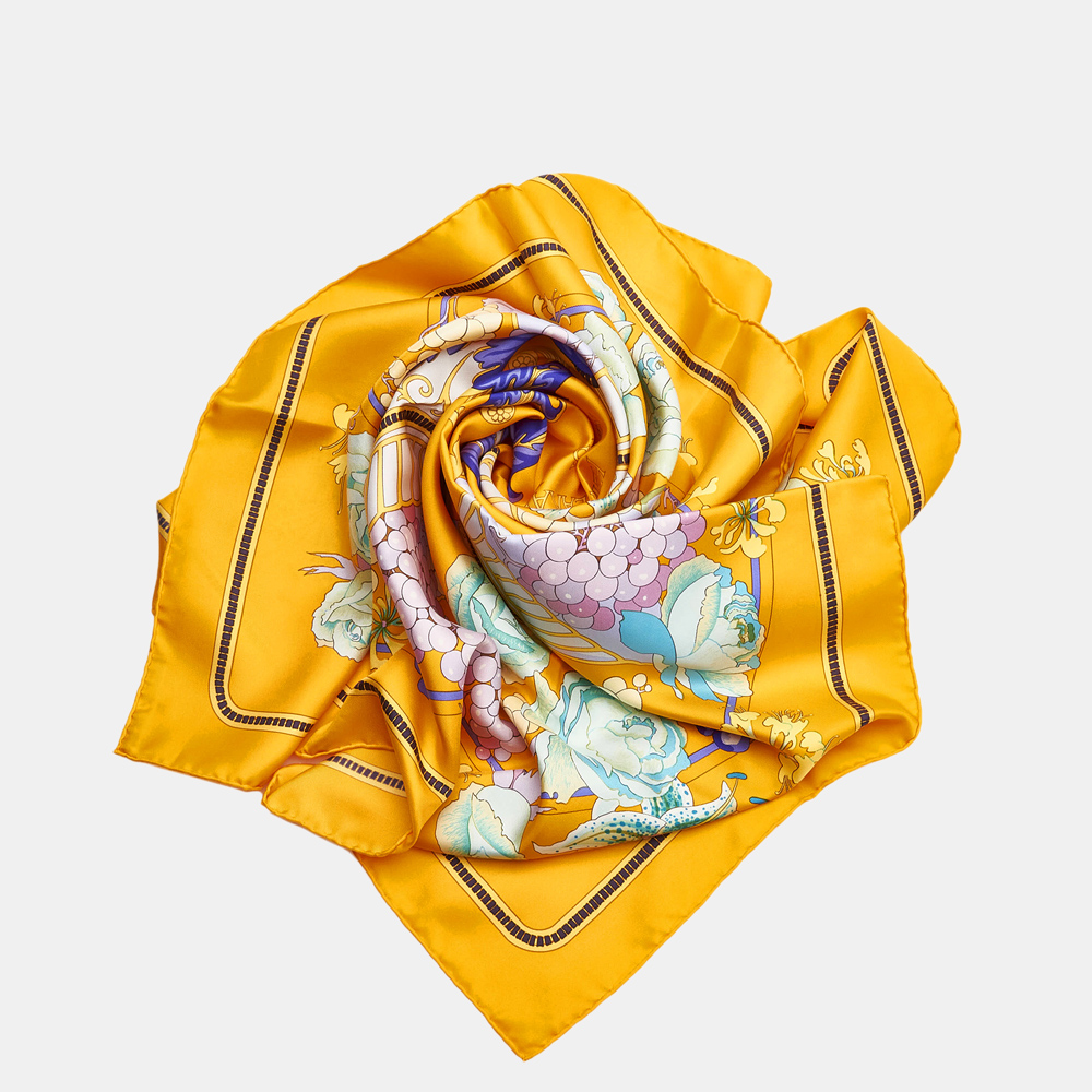 

Hermes Multi Color/Yellow Fleurs et Raisins Matsuzakaya Silk Scarf, Multicolor