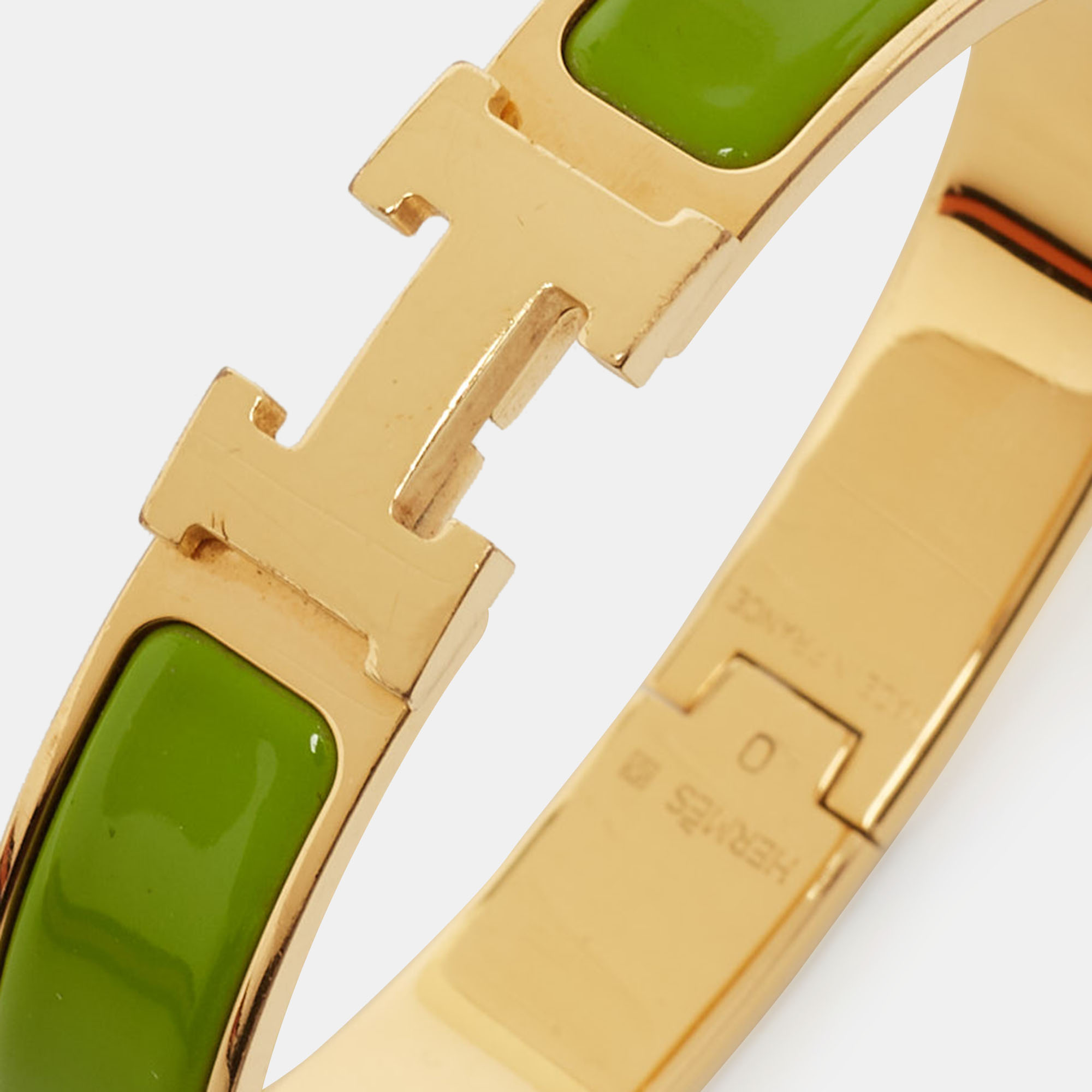 

Hermès Clic H Green Enamel Gold Plated Narrow Bracelet