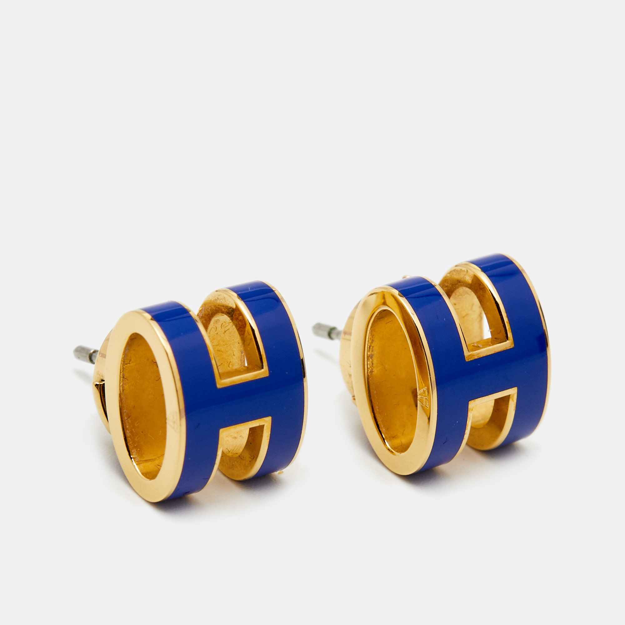 

Hermès Mini Pop H Blue Lacquered Gold Plated Stud Earrings