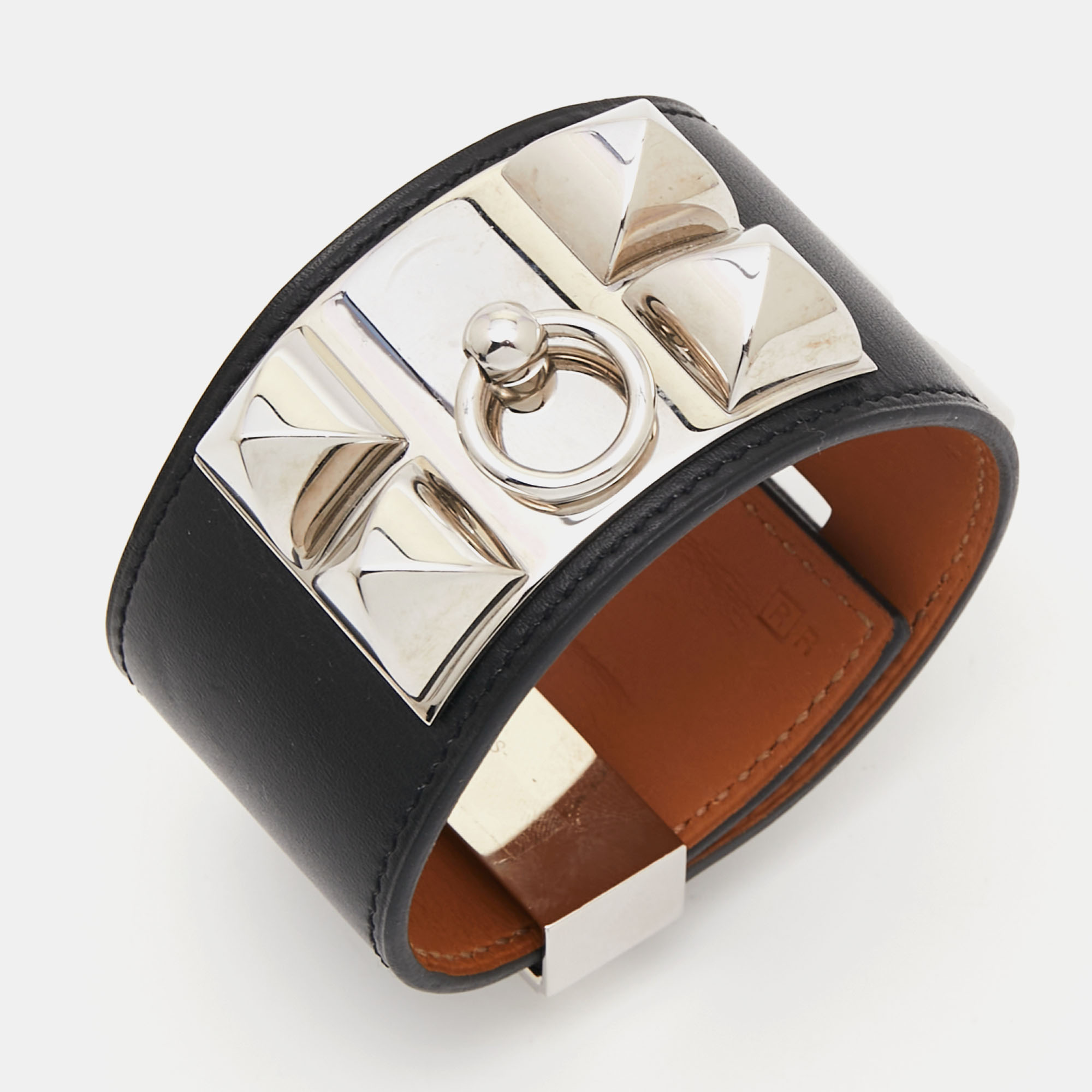 

Hermès Black Leather Palladium Plated Collier de Chien Wrap Bracelet
