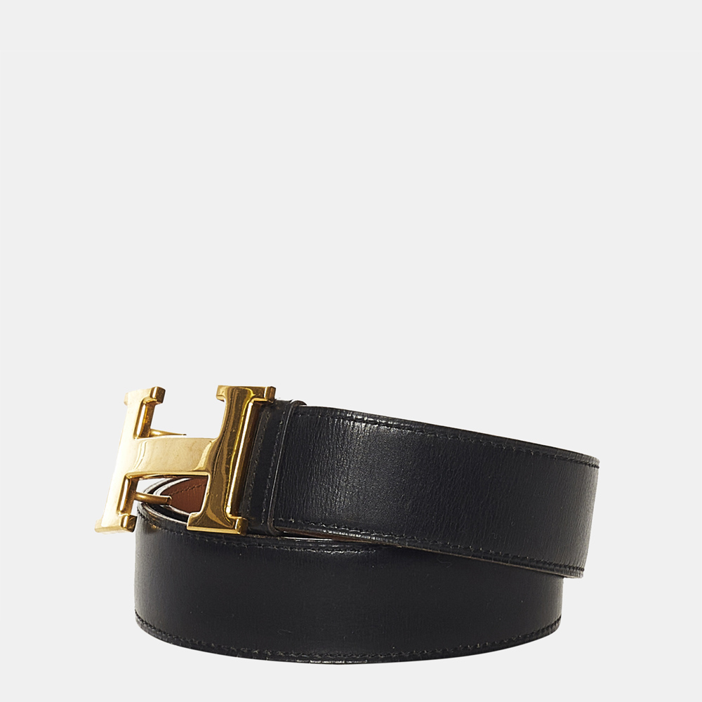 

Hermes Black/Gold Constance Leather Belt