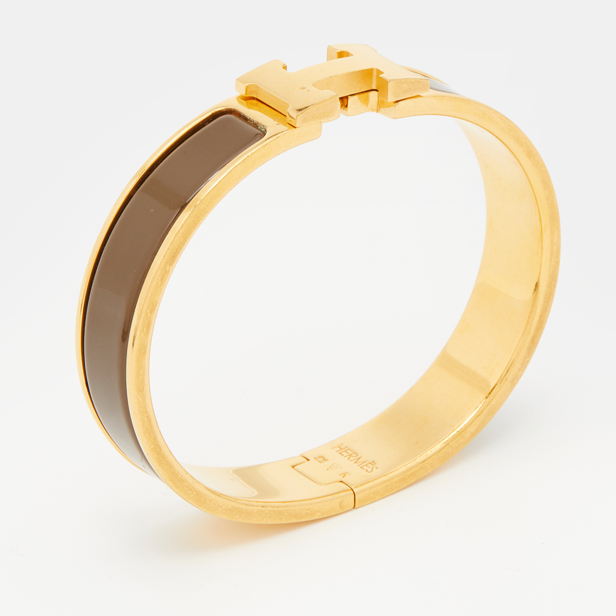 

Hermes Clic H Brown Enamel Gold Plated Narrow Bracelet