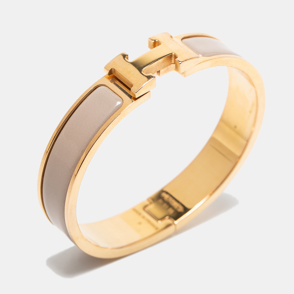 

Hermes Clic H Beige Enamel Gold Plated Narrow Bracelet