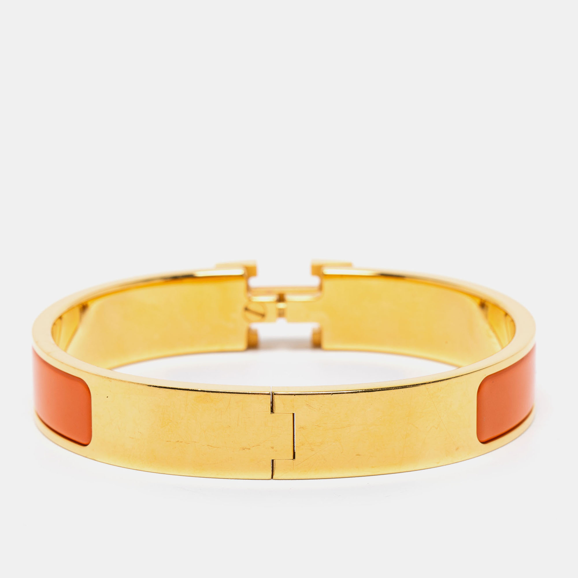 

Hermès Clic H Orange Enamel Gold Plated Narrow Bracelet