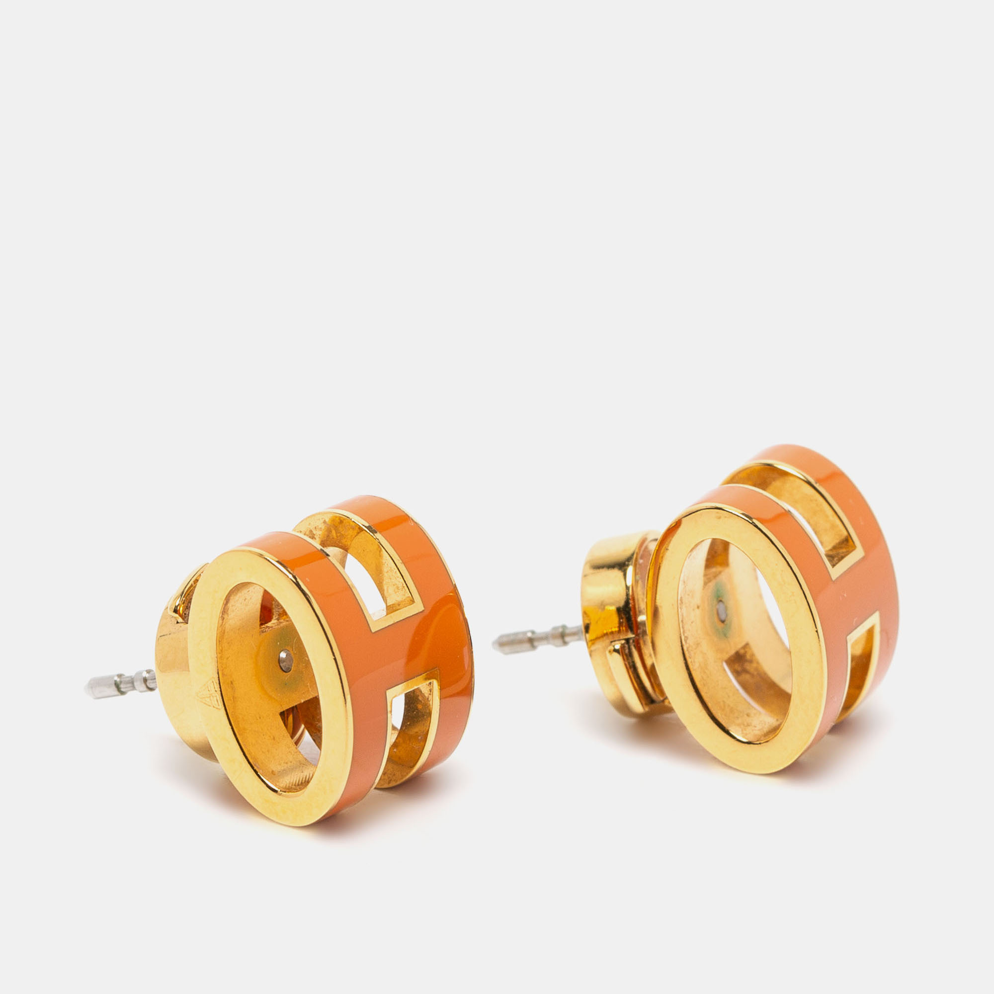 

Hermès Orange Lacquer Gold Plated Pop H Earrings