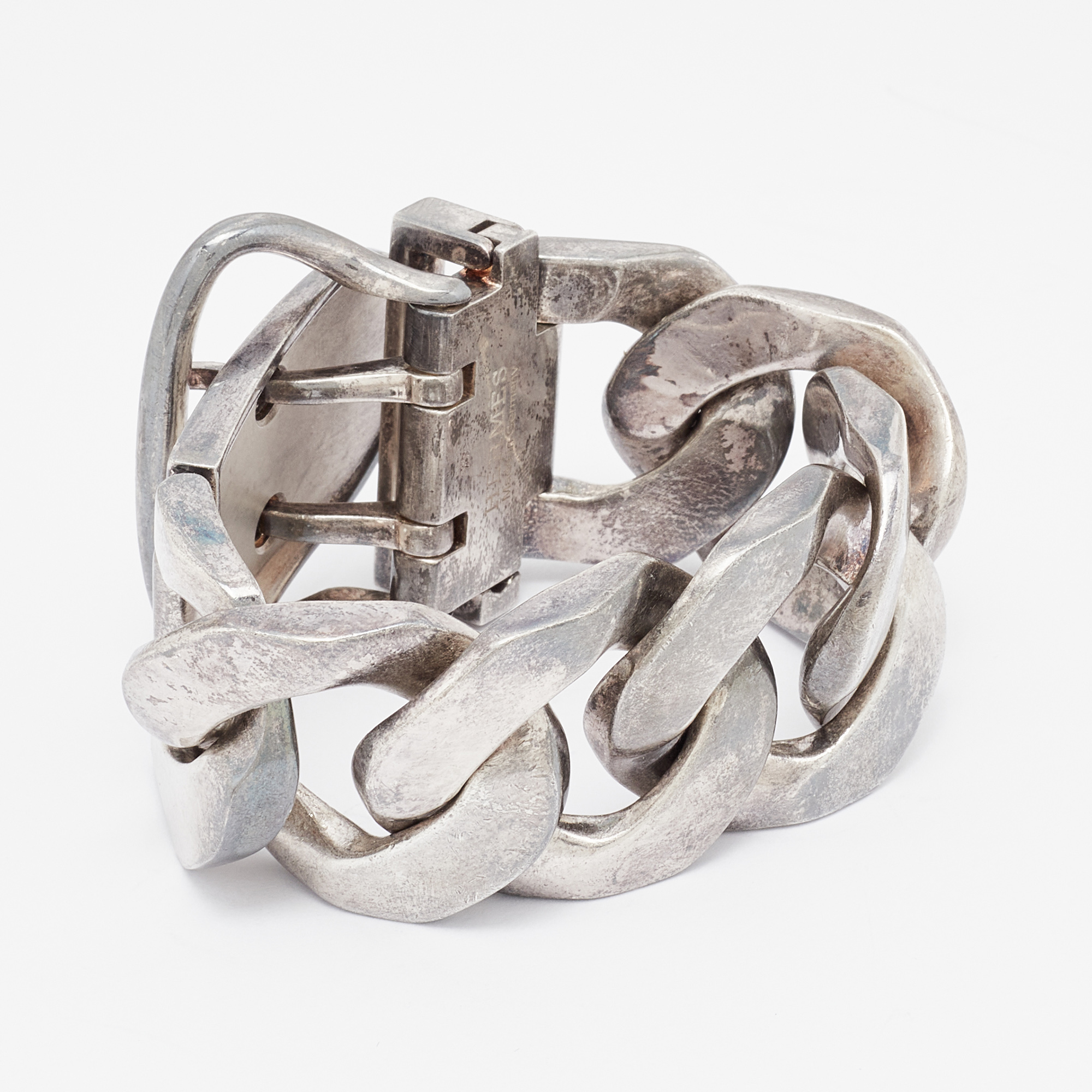 Pre Owned  Hermes Boucle Sellier Silver Chain Link Bracelet 