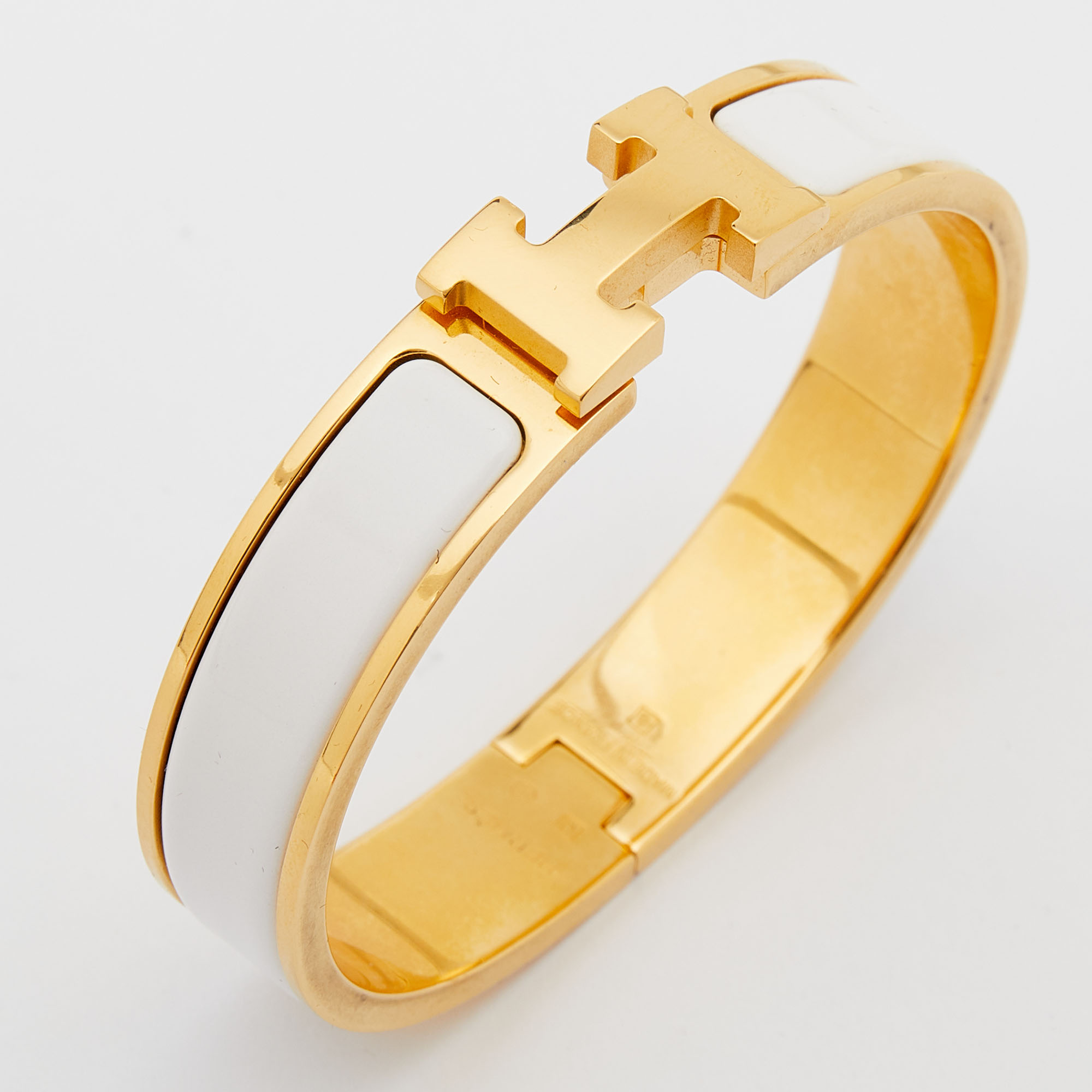 

Hermes White Enamel Gold Plated Clic H Bracelet