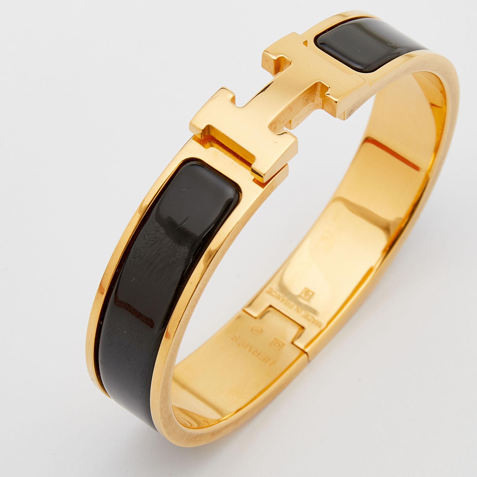 

Hermes Clic H Black Enamel Gold Plated Narrow Bracelet