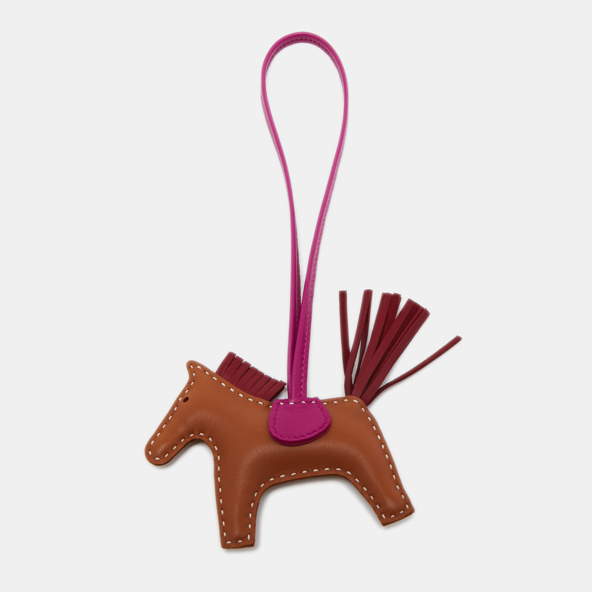 Pre Owned Hermès Gold/ Rubis/ Rose Pourpre Milo Lambskin GriGri Rodeo Bag Charm PM