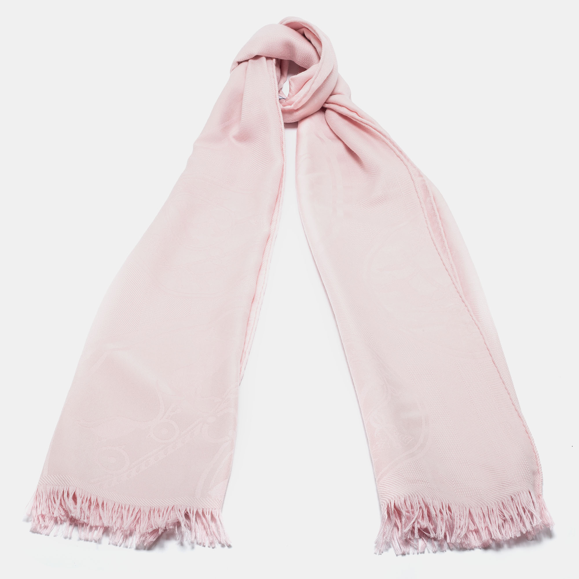 

Hermès Powder Pink New Libris Cashmere Silk Jacquard Stole