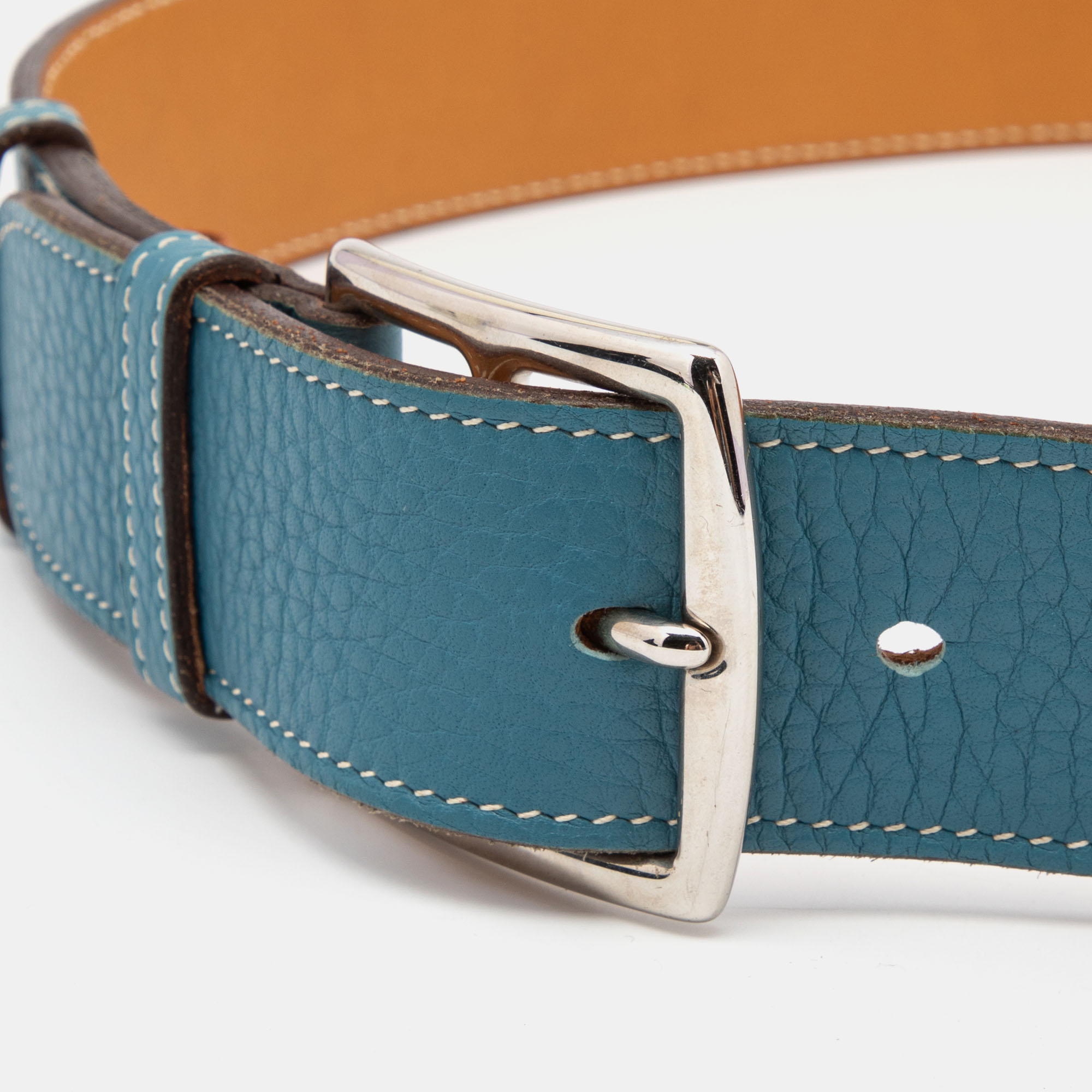 

Hermes Blue Jean/Natural Clemence Leather Etriviere Belt