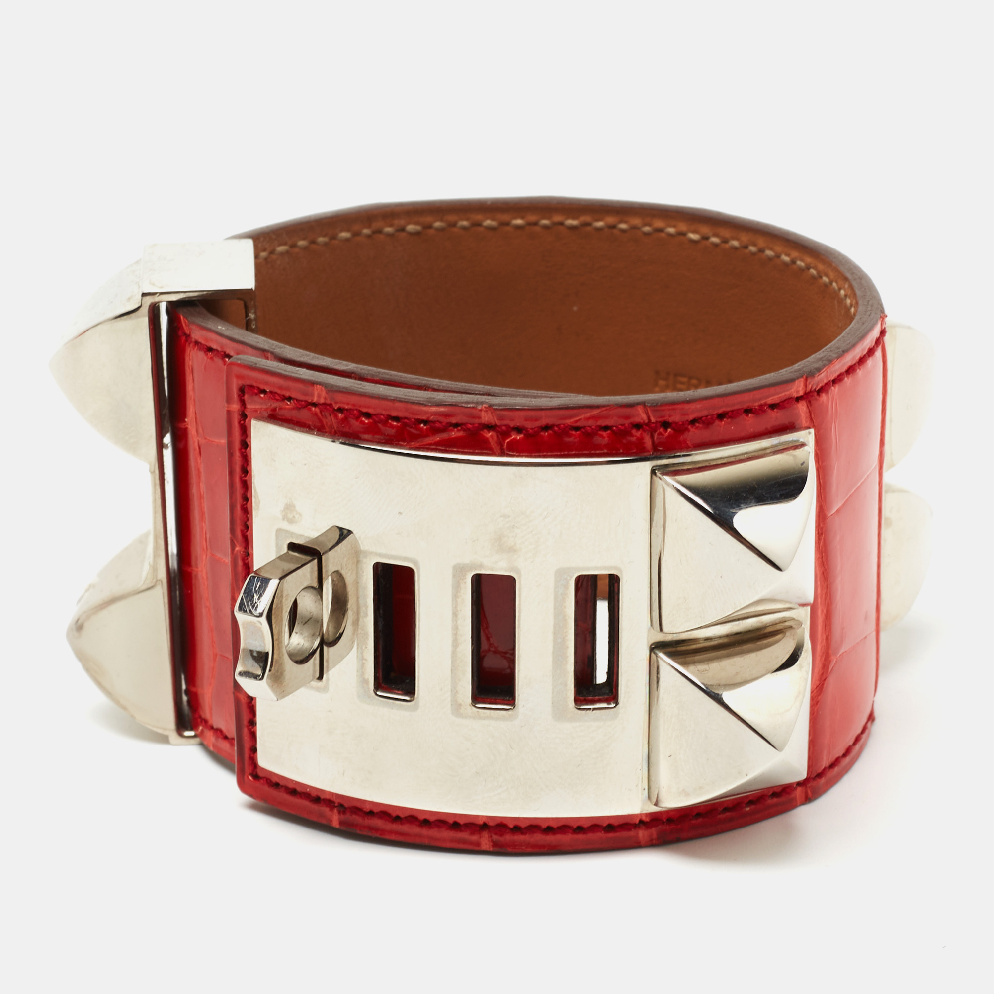 

Hermès Red Croc Leather Collier De Chien Bracelet