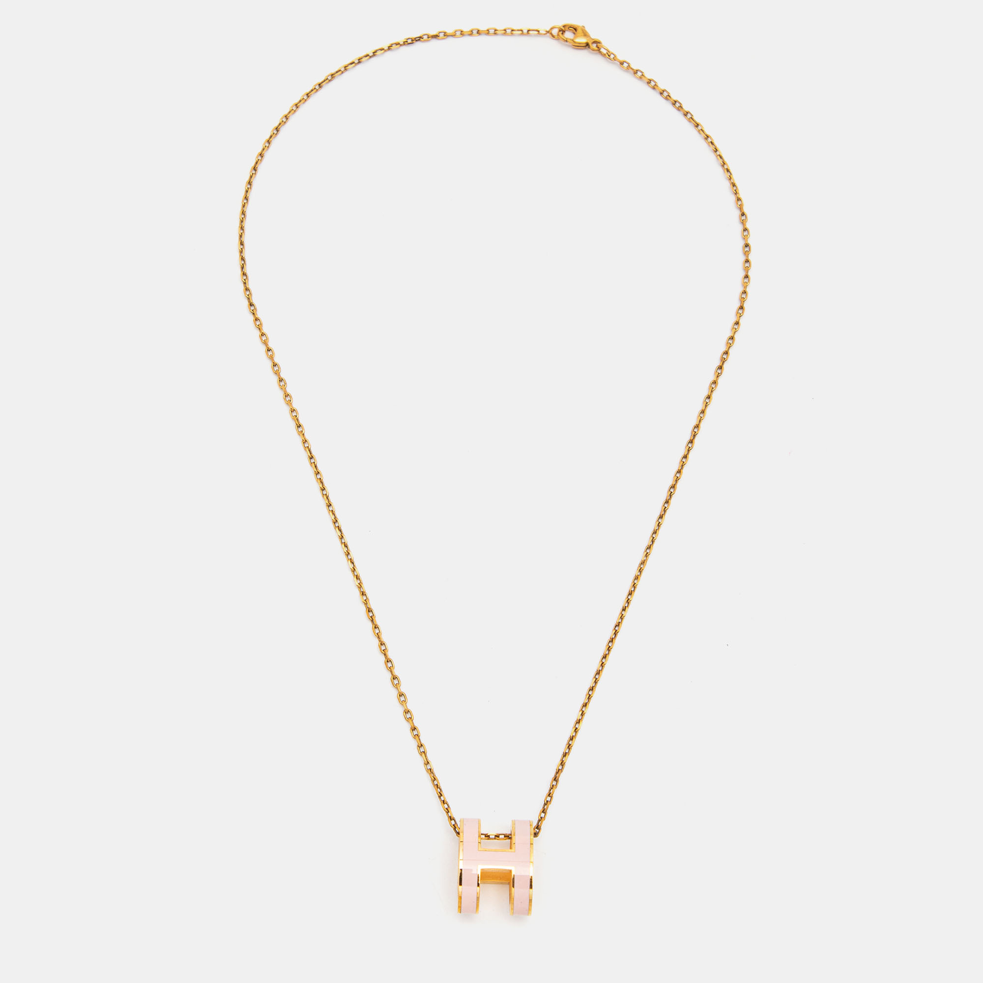 

Hermès Pop H Pink Lacquered Gold Plated Pendant Necklace