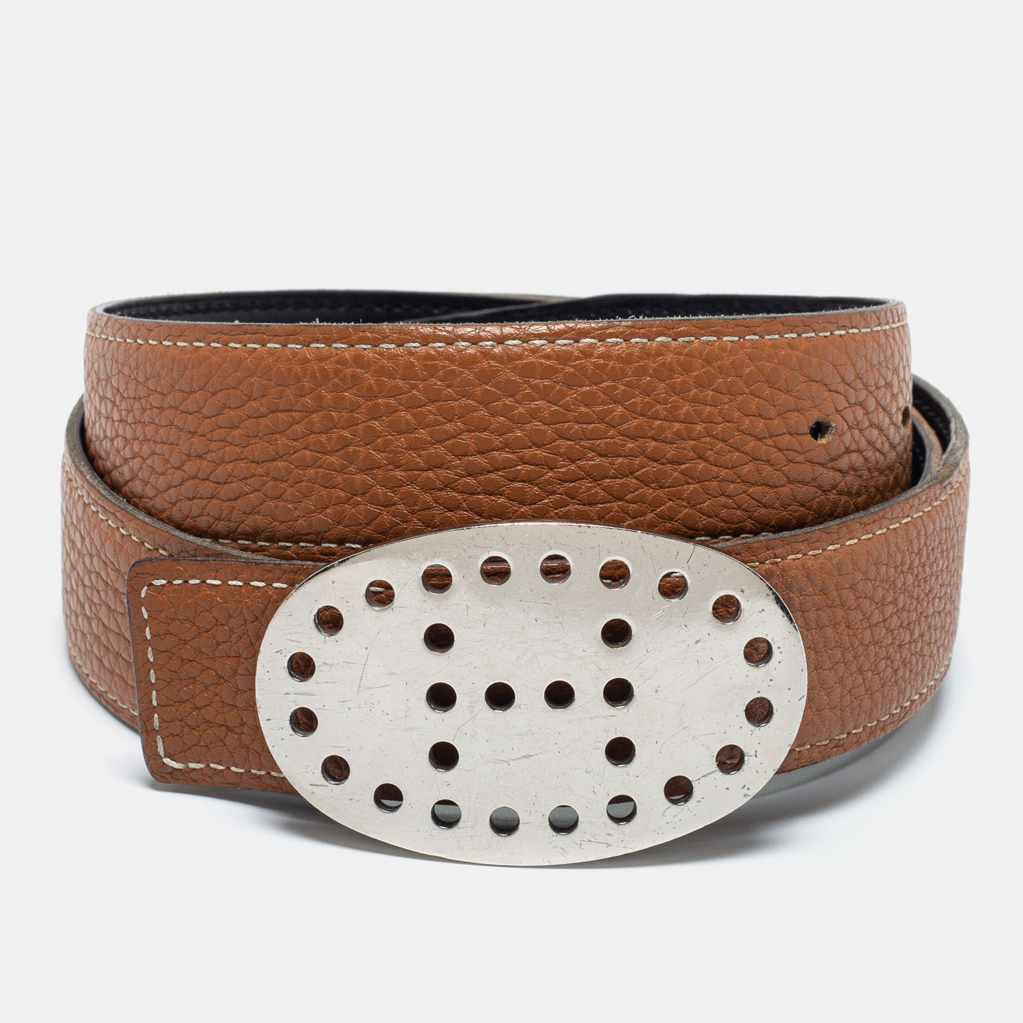 

Hermes Gold/Black Box and Clemence Leather Mirage Reversible Belt, Brown