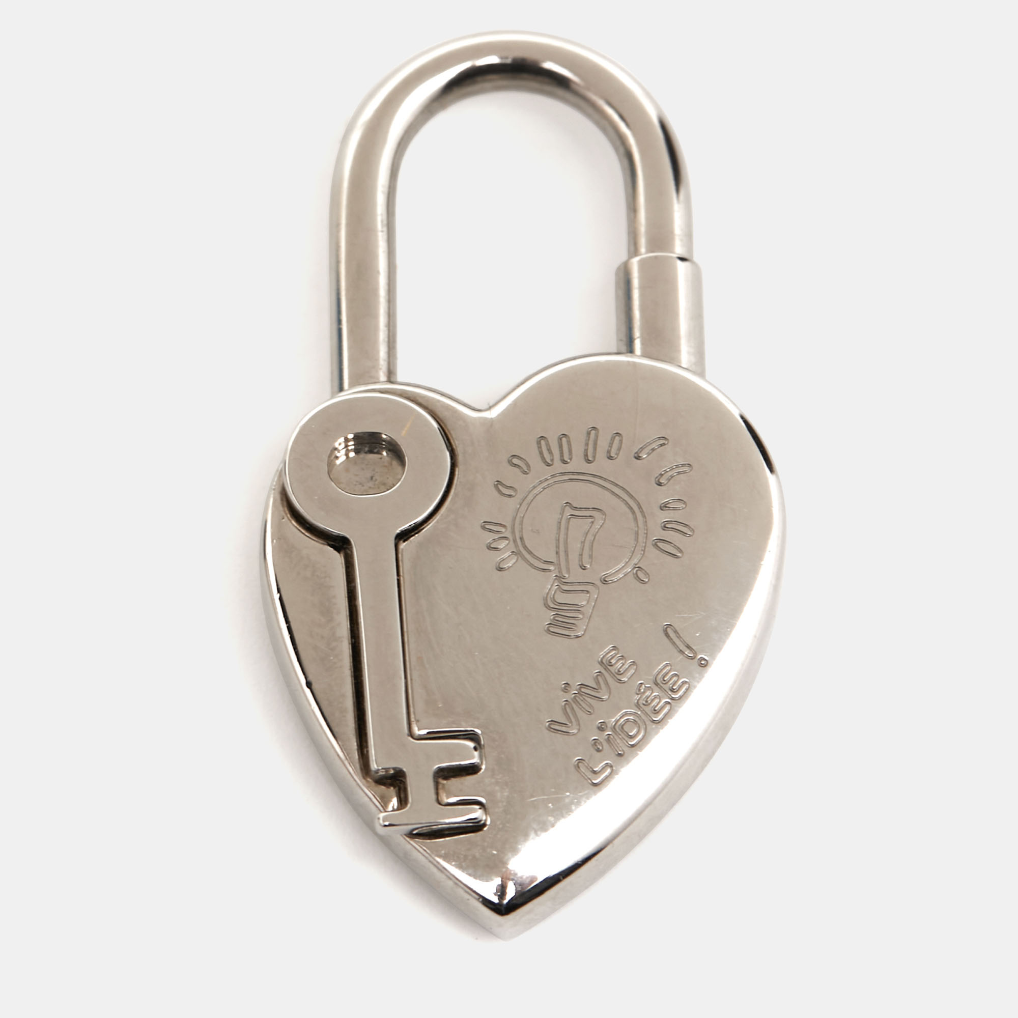 Pre-owned Hermes Cadena Heart Silver Tone Lock Bag Charm