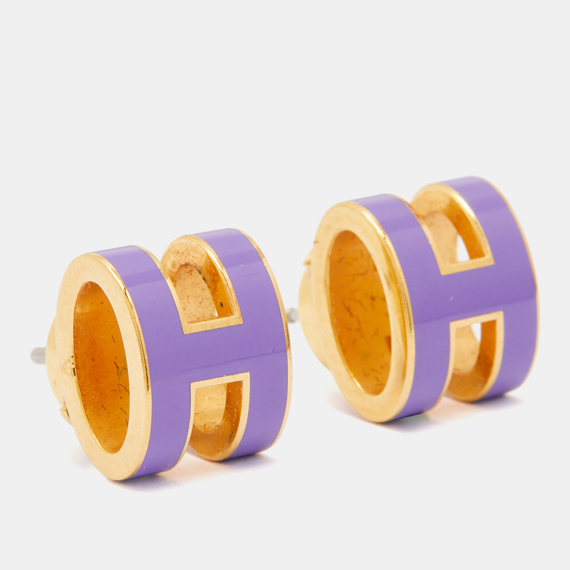 

Hermes Pop H Purple Enamel Gold Plated Stud Earrings
