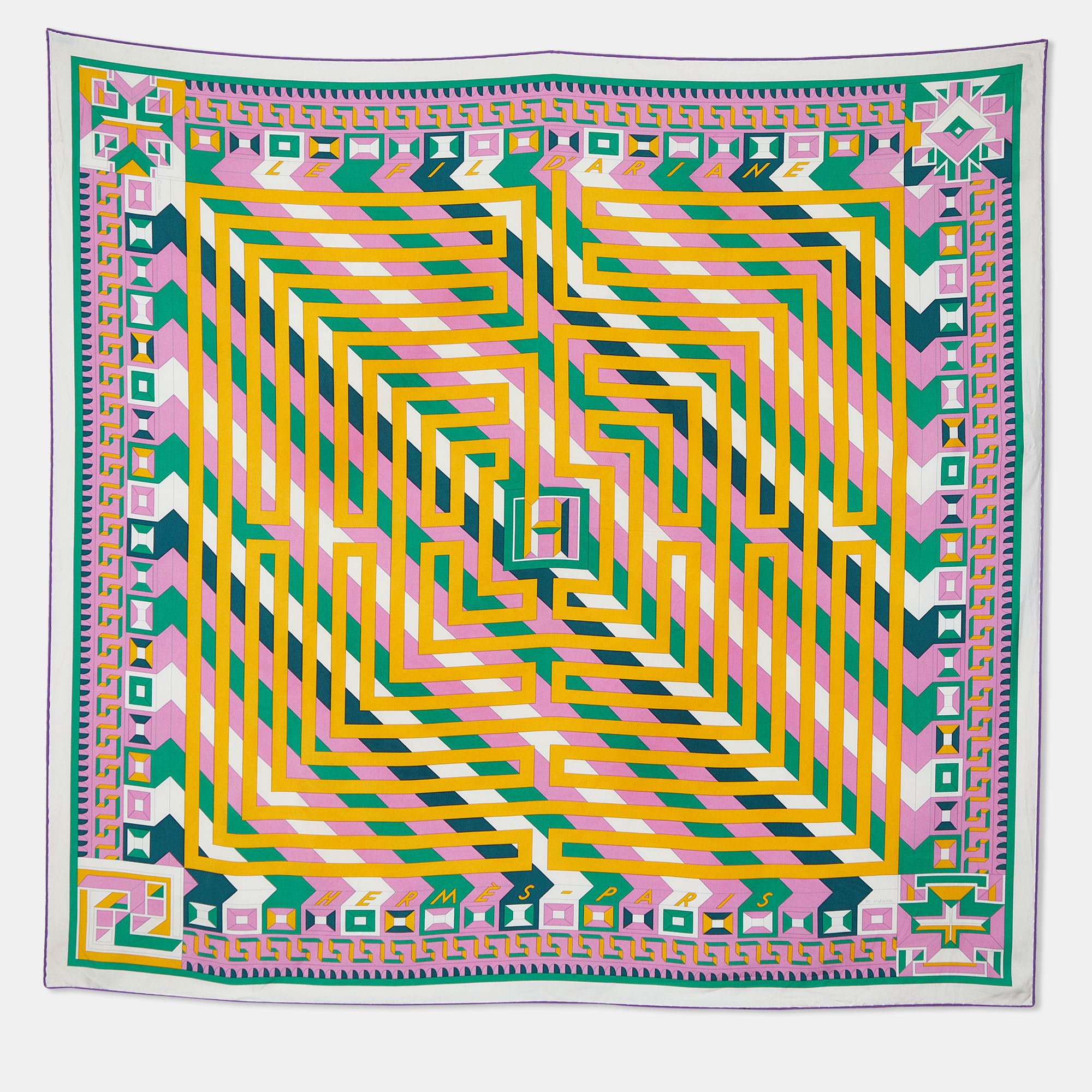 Pre Owned Hermes Multicolor Le Fil D'ariane Printed Silk Square Scarf