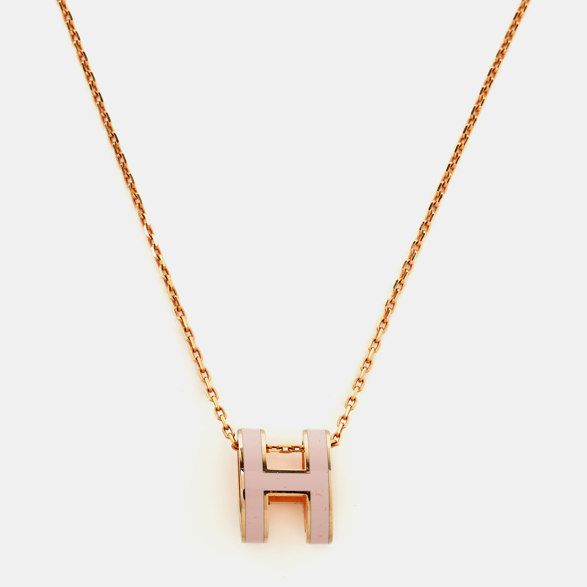 Pre Owned Hermes Pop H Enamel Gold Plated Pendant Necklace