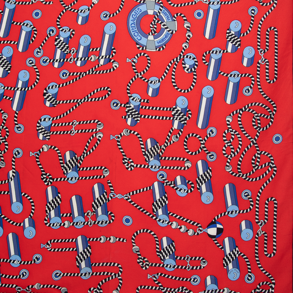 

Hermes Vintage Red Cordages Silk Square Scarf