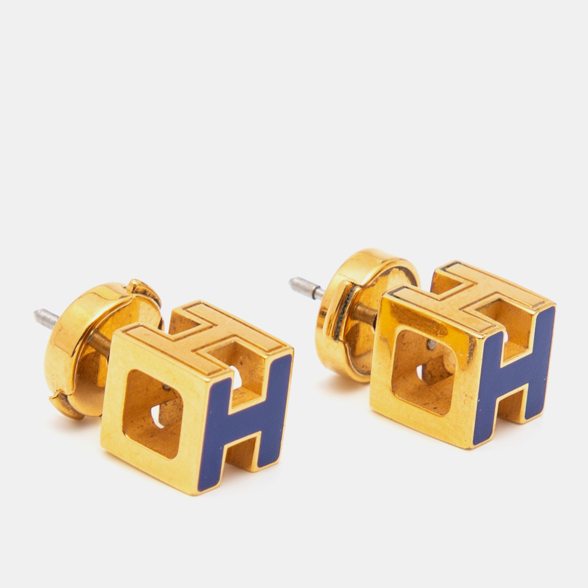 

Hermes Cage d'H Enamel Gold Plated Stud Earrings