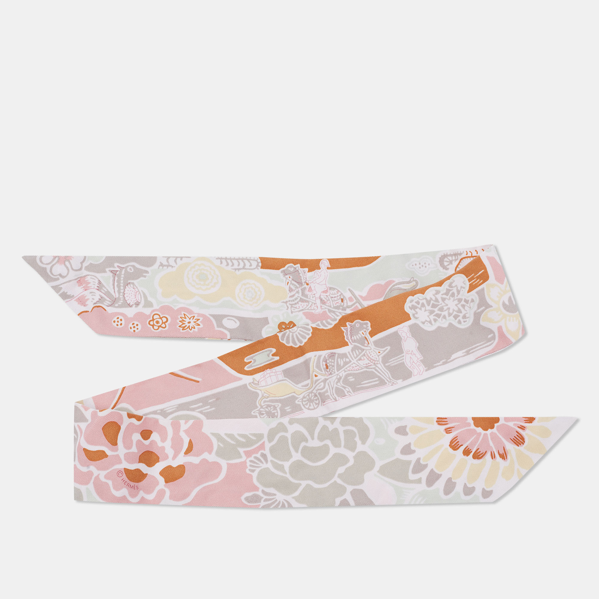 Hermes Pink Silk Bingata Vieux Rose Vert De Twilly Scarf