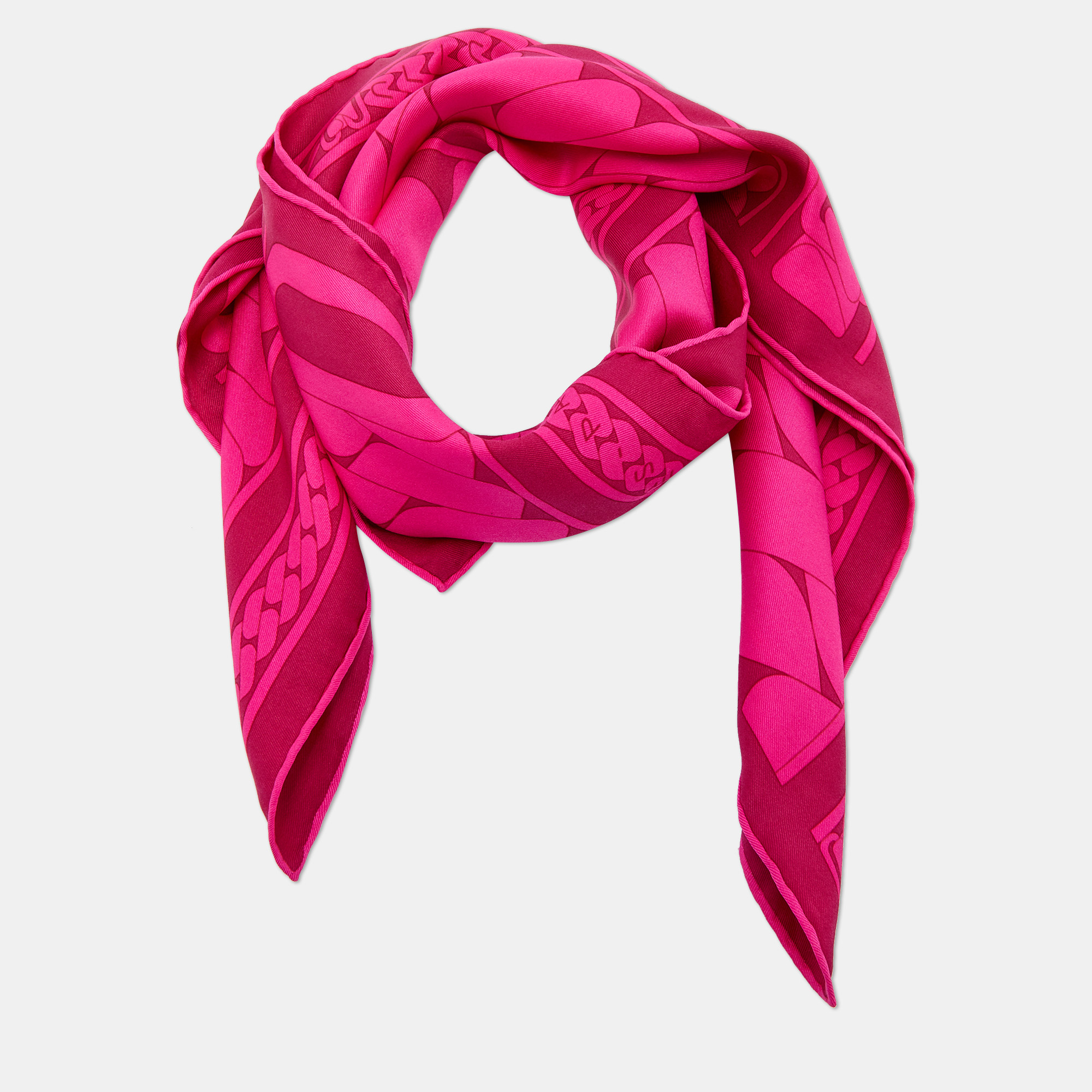 

Hermes Pink Printed Silk Square Scarf