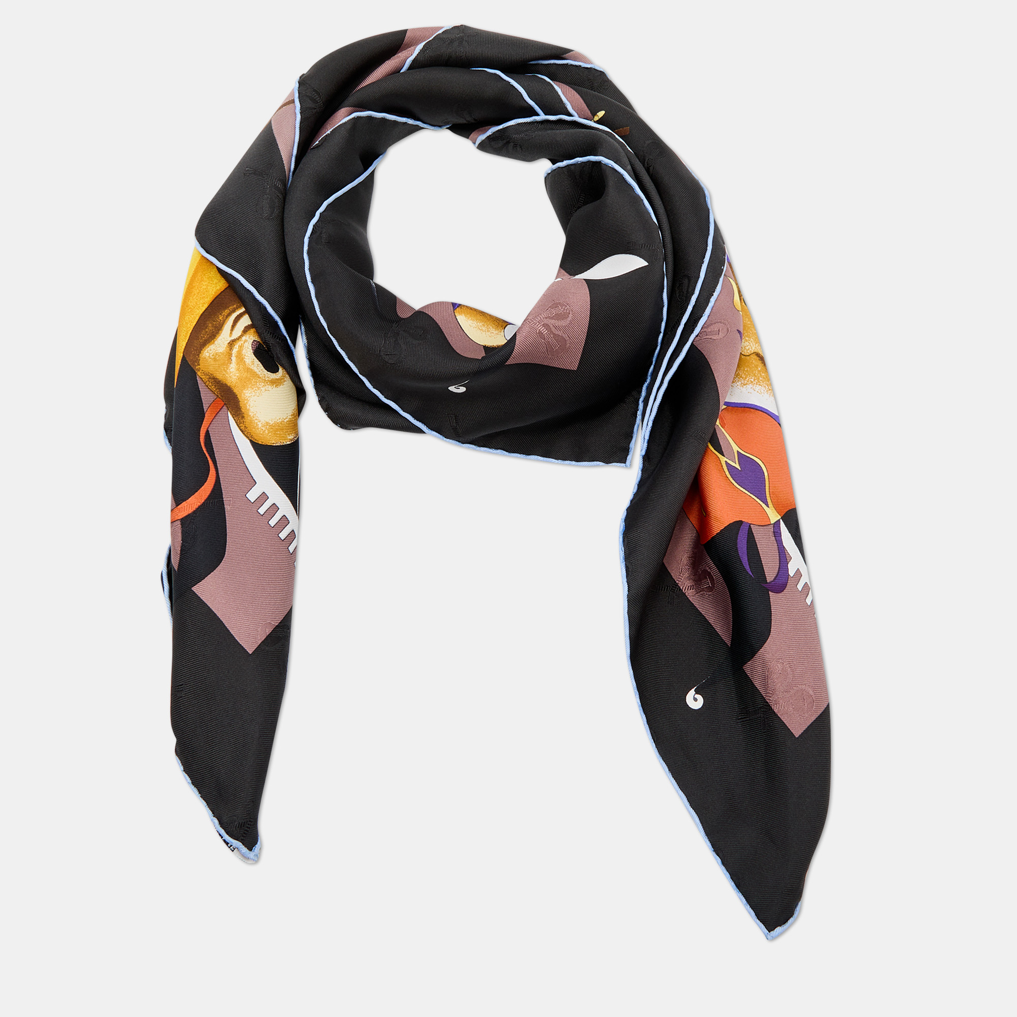 

Hermes Multicolor Le Carnaval de Denise Printed Silk Square Scarf