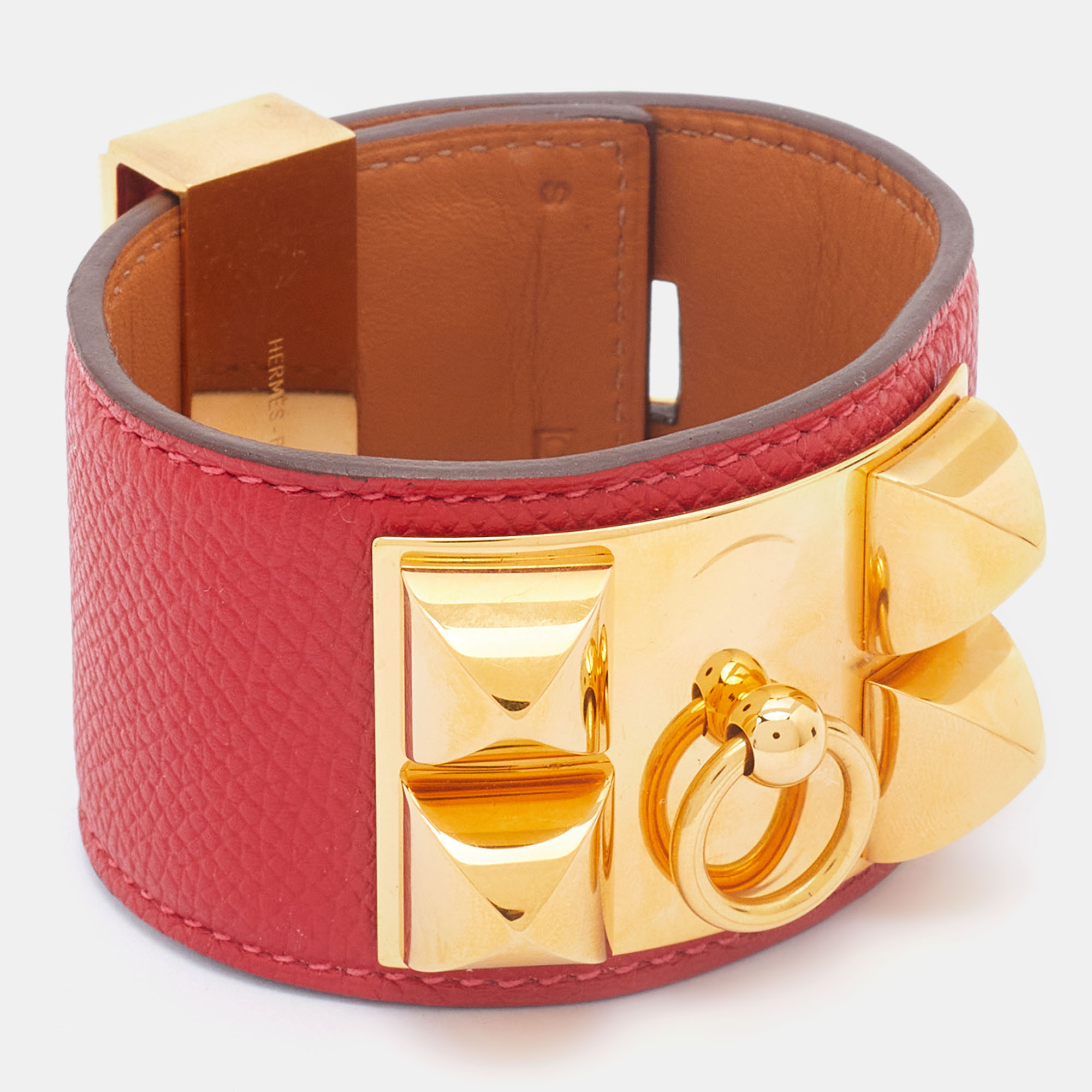 

Hermès Red Leather Collier de Chien Cuff Bracelet