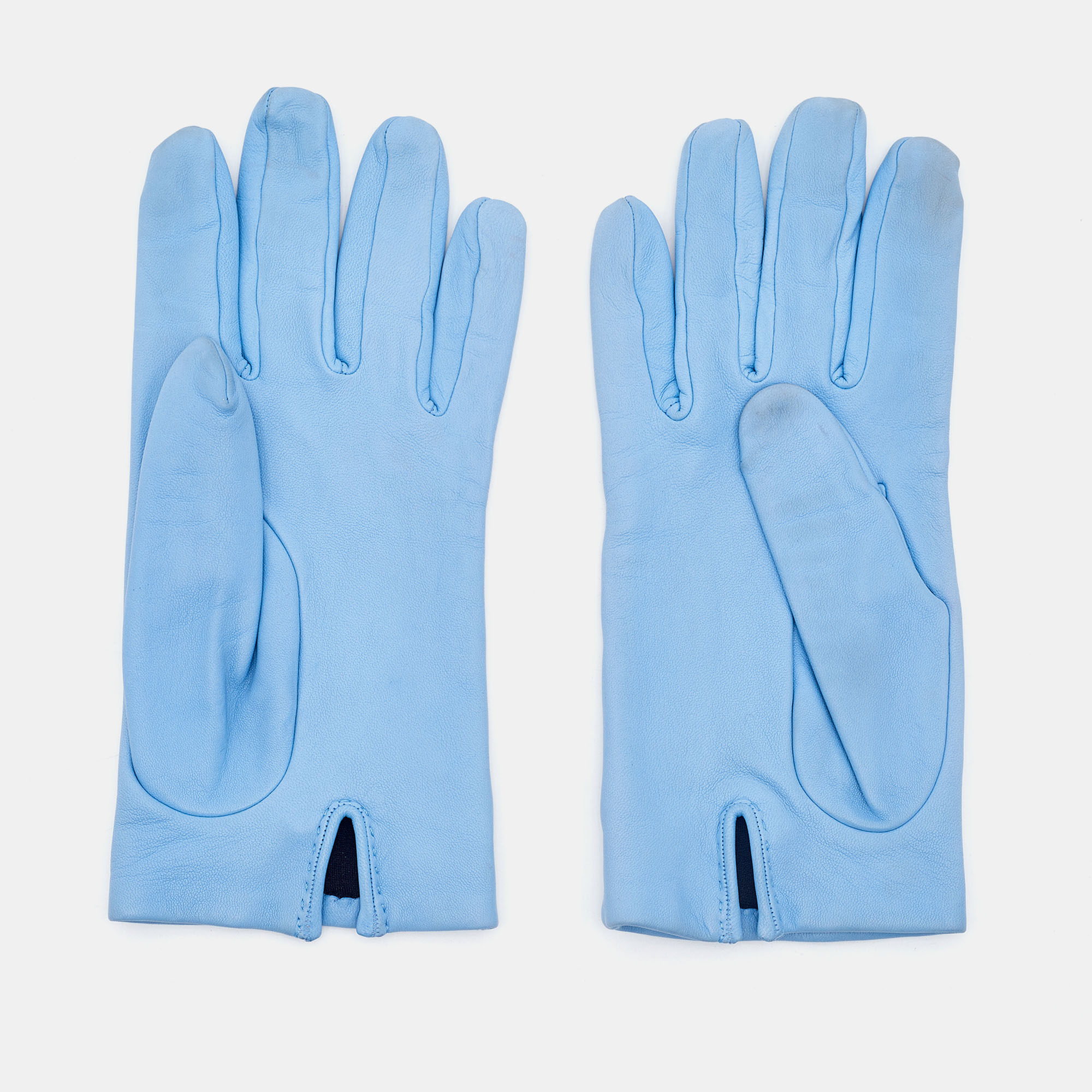 

Hermès Blue Leather Medor Stud Gloves Size