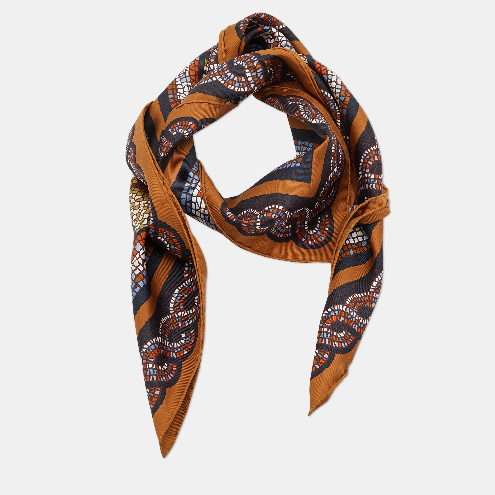 

Hermes Brown Sous Le Cedre Printed Silk Square Scarf