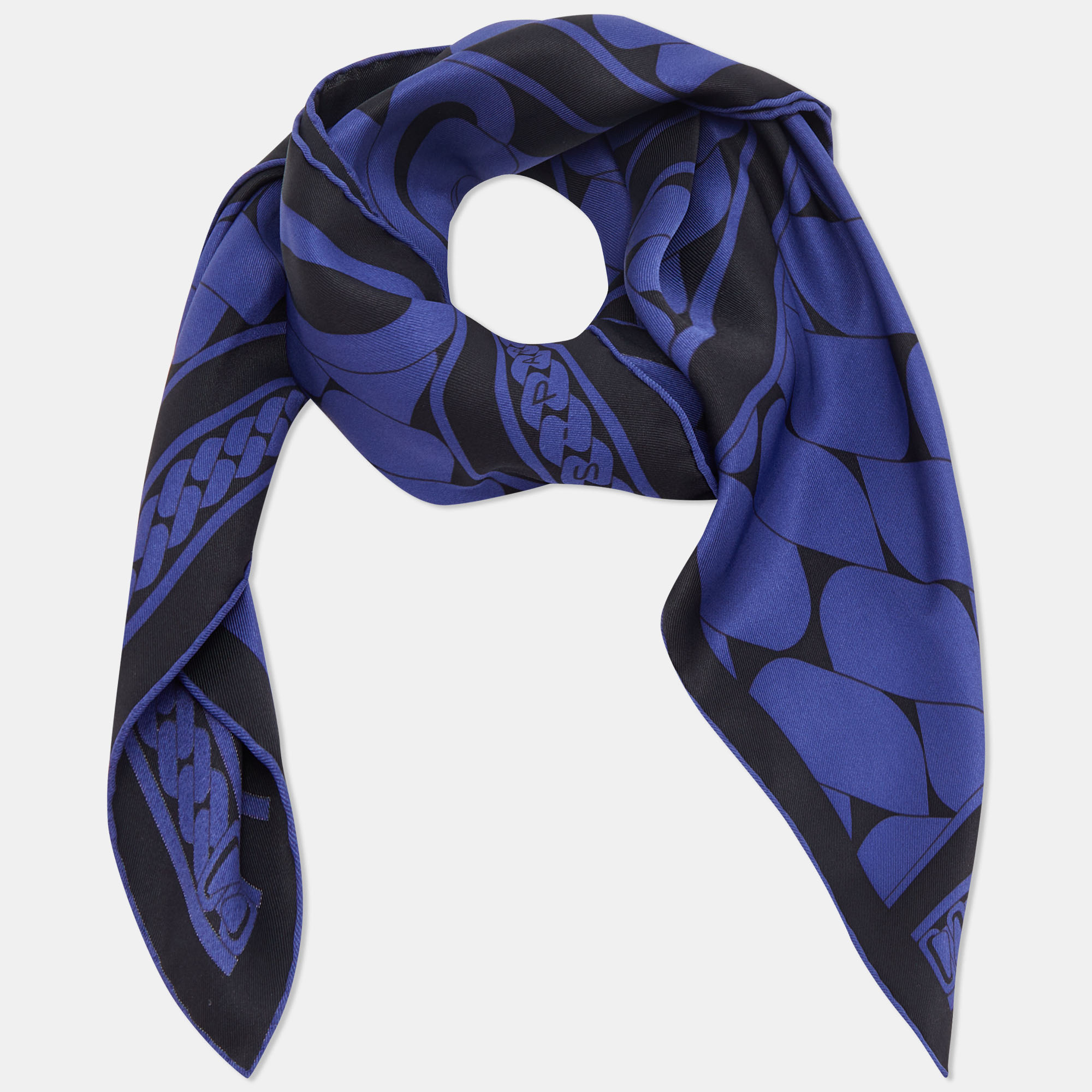 

Hermes Navy Blue & Black Clic C'est Noue Printed Silk Square Scarf