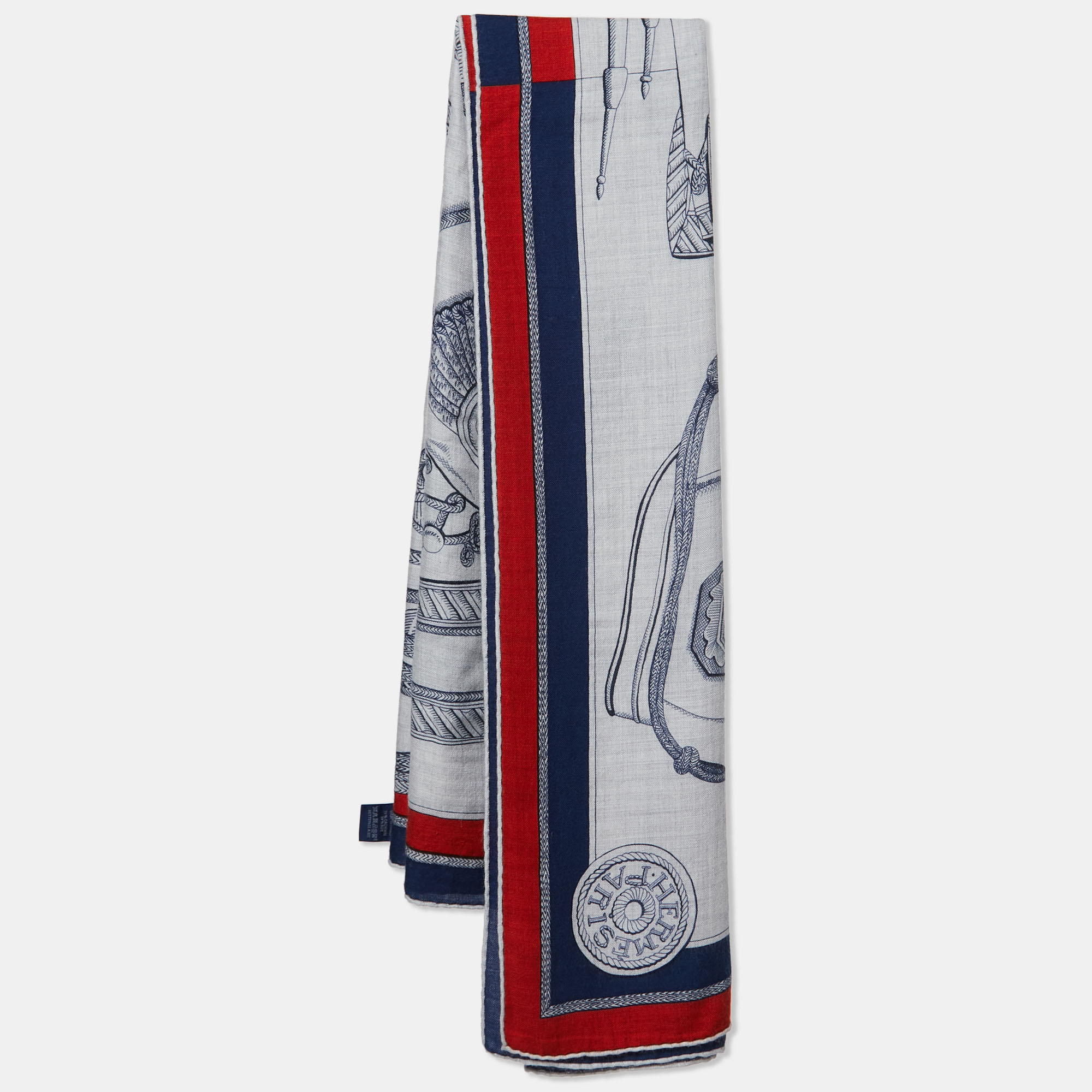 Pre Owned Hermès Grey Zouaves Et Dragons Cashmere Silk Scarf
