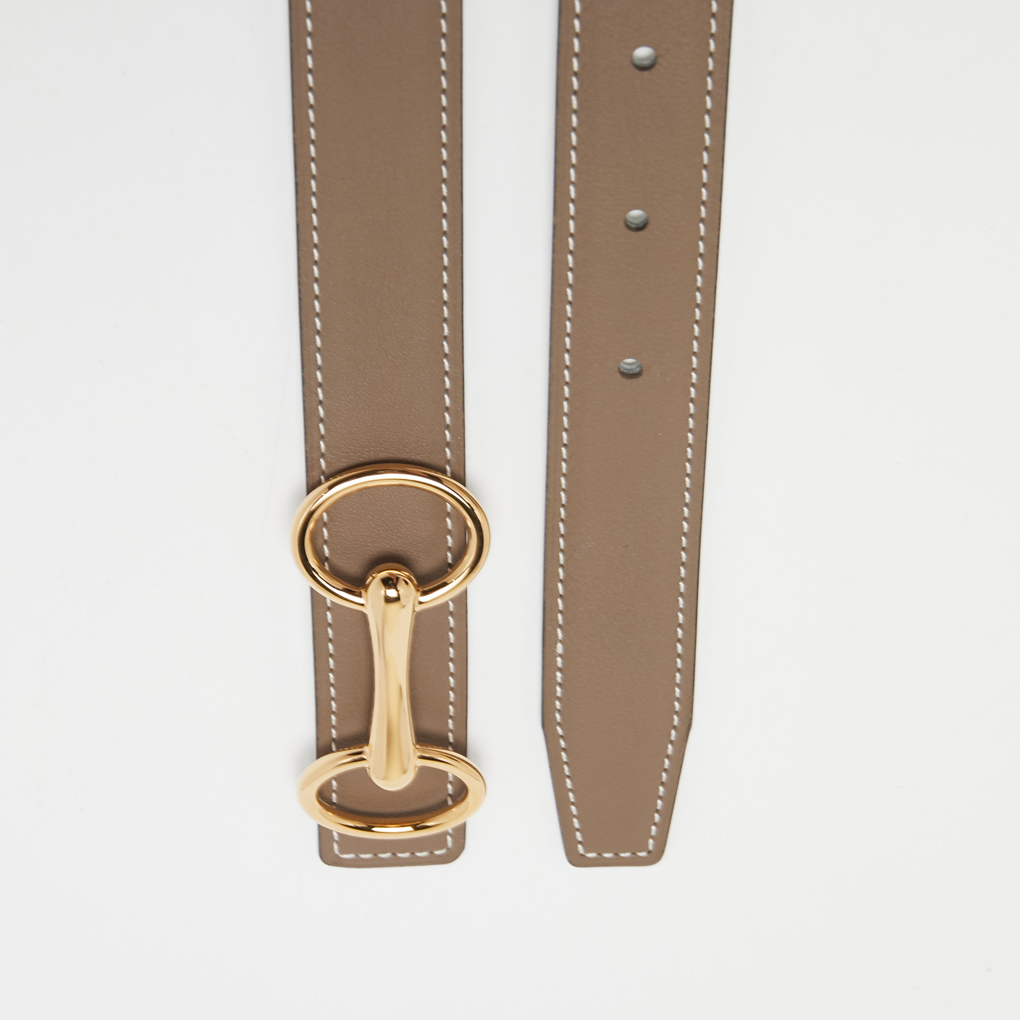Hermes Etoupe/Blanc Epsom/Swift Leather Heritage Buckle Reversible Belt  90CM Hermes
