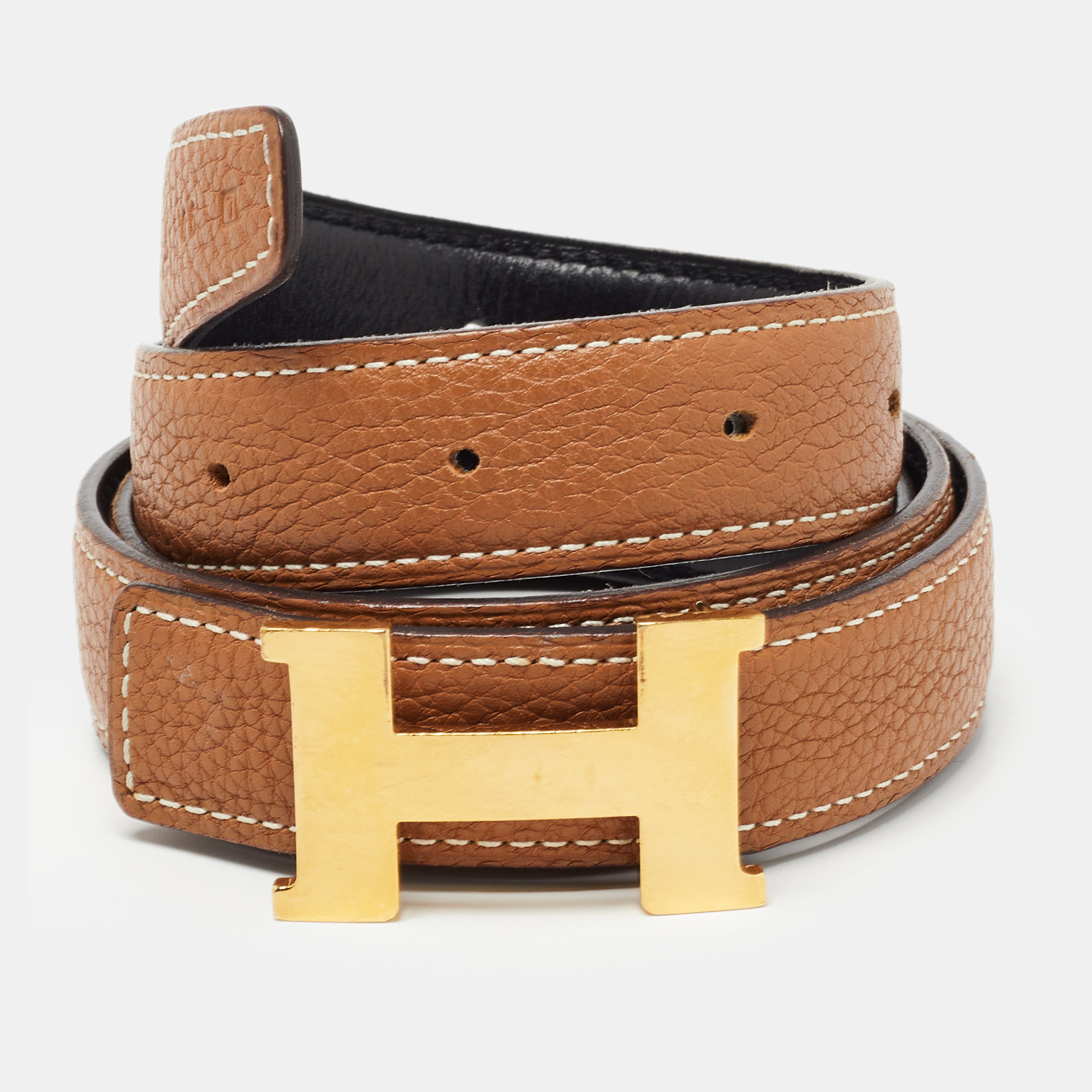 

Hermes Black/Gold Togo and Box Leather Constance Reversible Belt