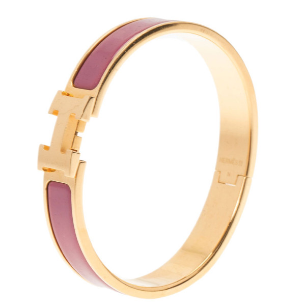 Hermes Clic Clac Bracelet 17cm PM Narrow Purple Mauve Yellow Gold Tone –  Sophie Jane