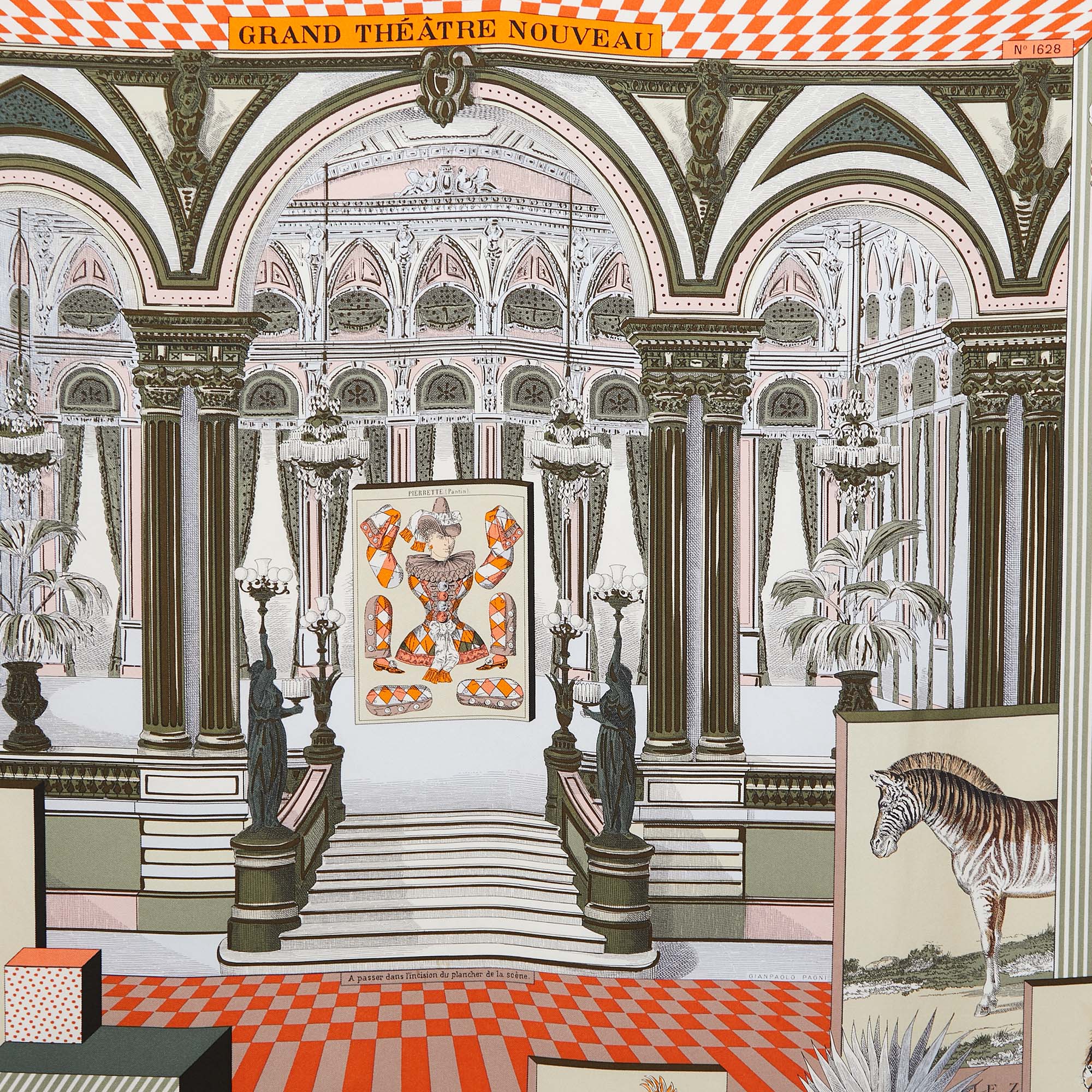 

Hermes Orange Grand Theatre Nouveau Printed Silk Square Scarf