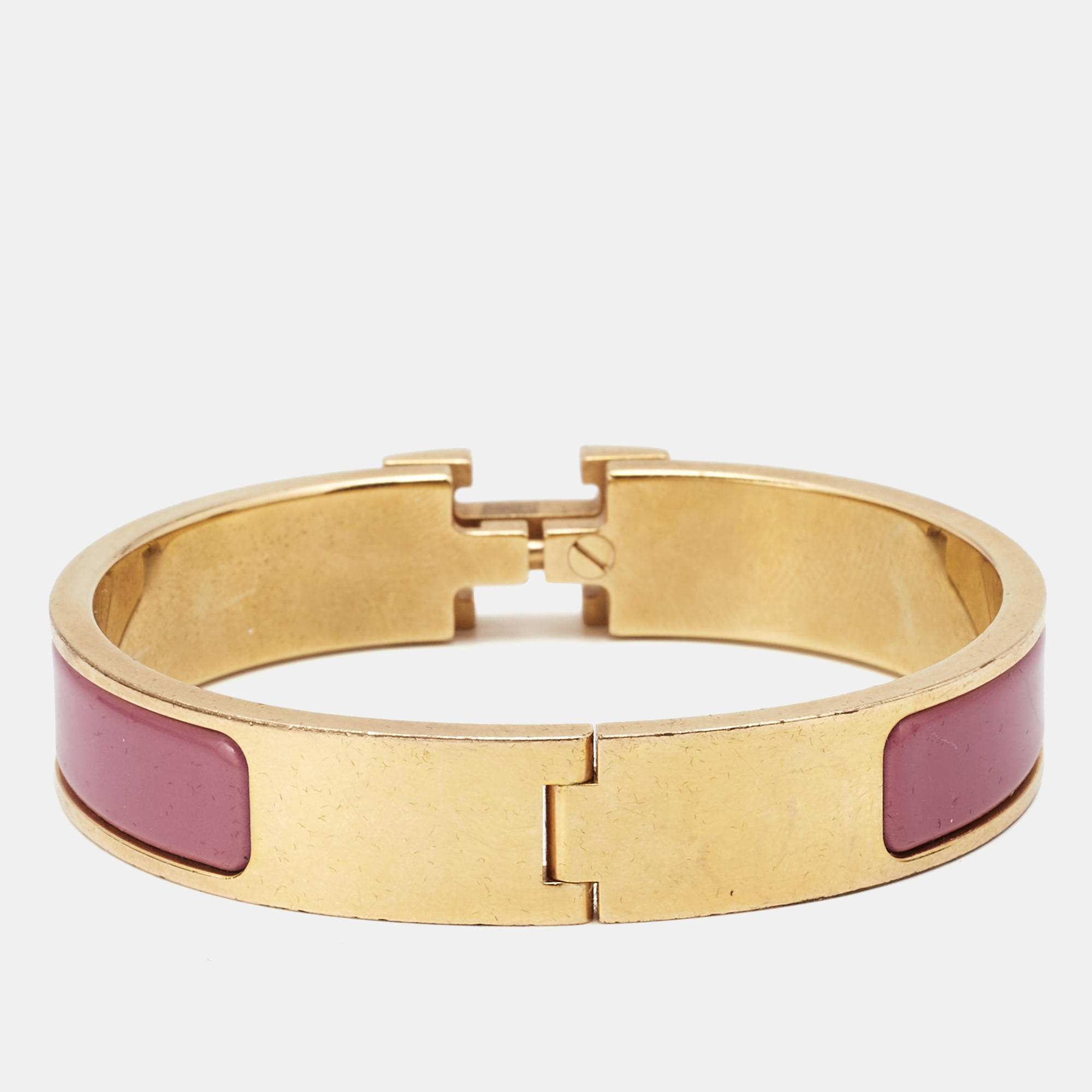 

Hermes Clic H Pink Enamel Gold Plated Bracelet