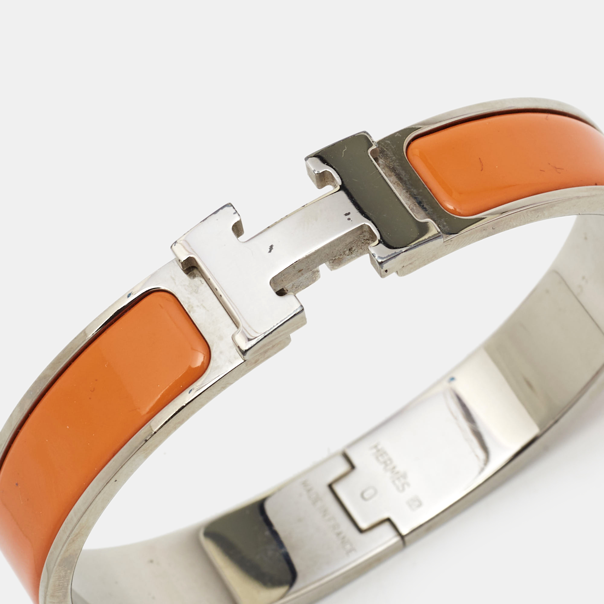 

Hermes Clic H Orange Enamel Palladium Plated Narrow Bracelet