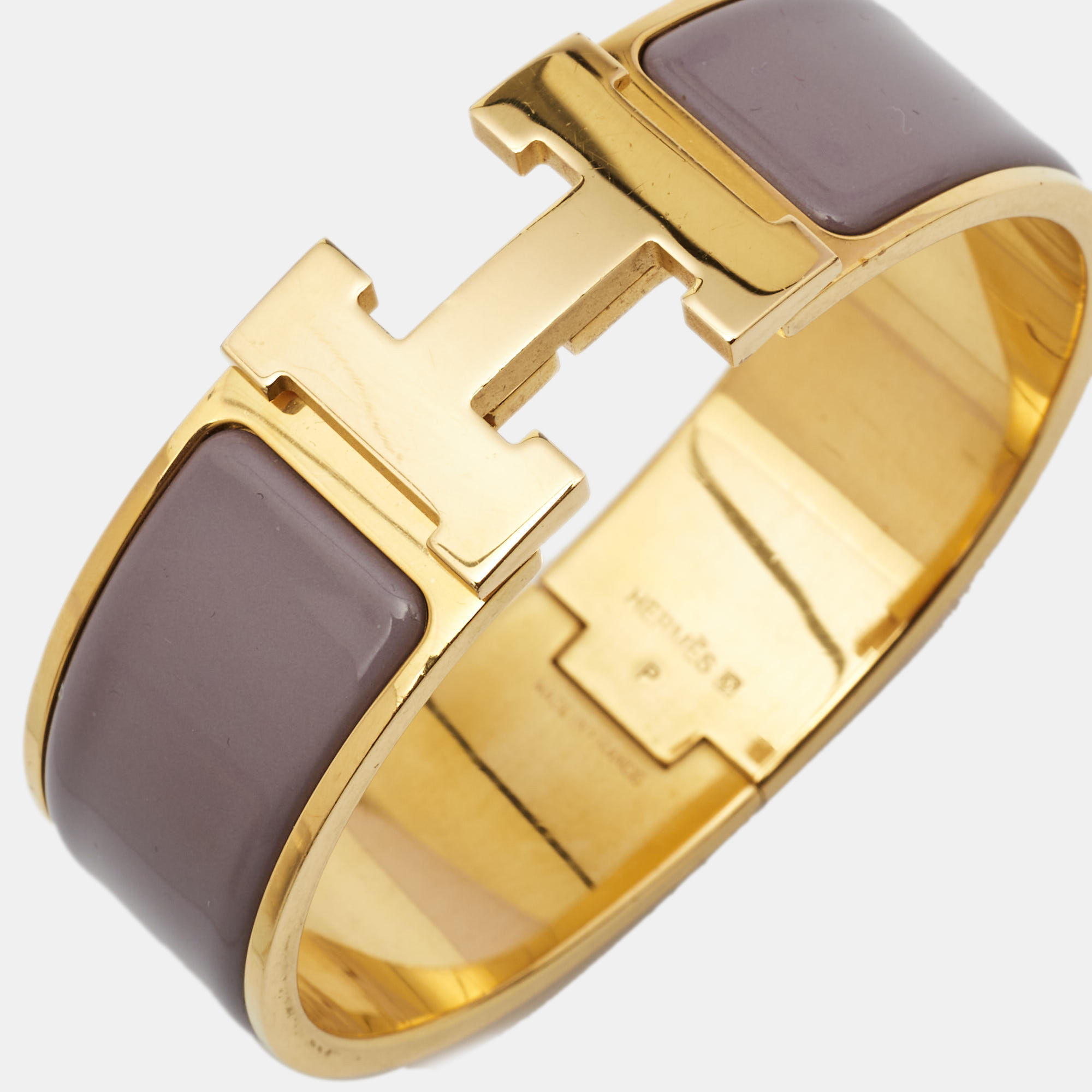 

Hermès Clic Clac H Marron Glace Enamel Gold Plated Wide Bracelet, Pink