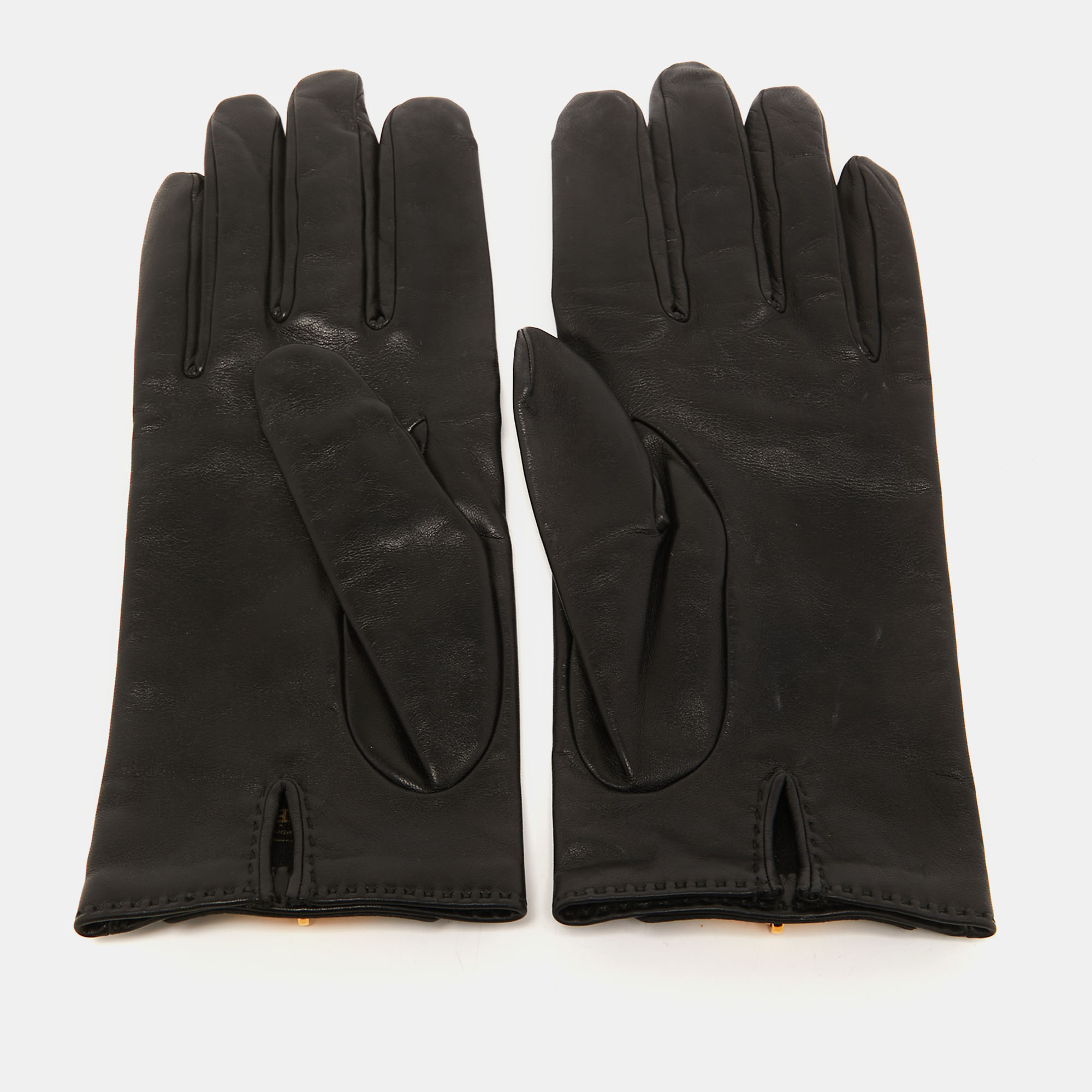 

Hermes Black Lambskin Leather Soya Gloves 9