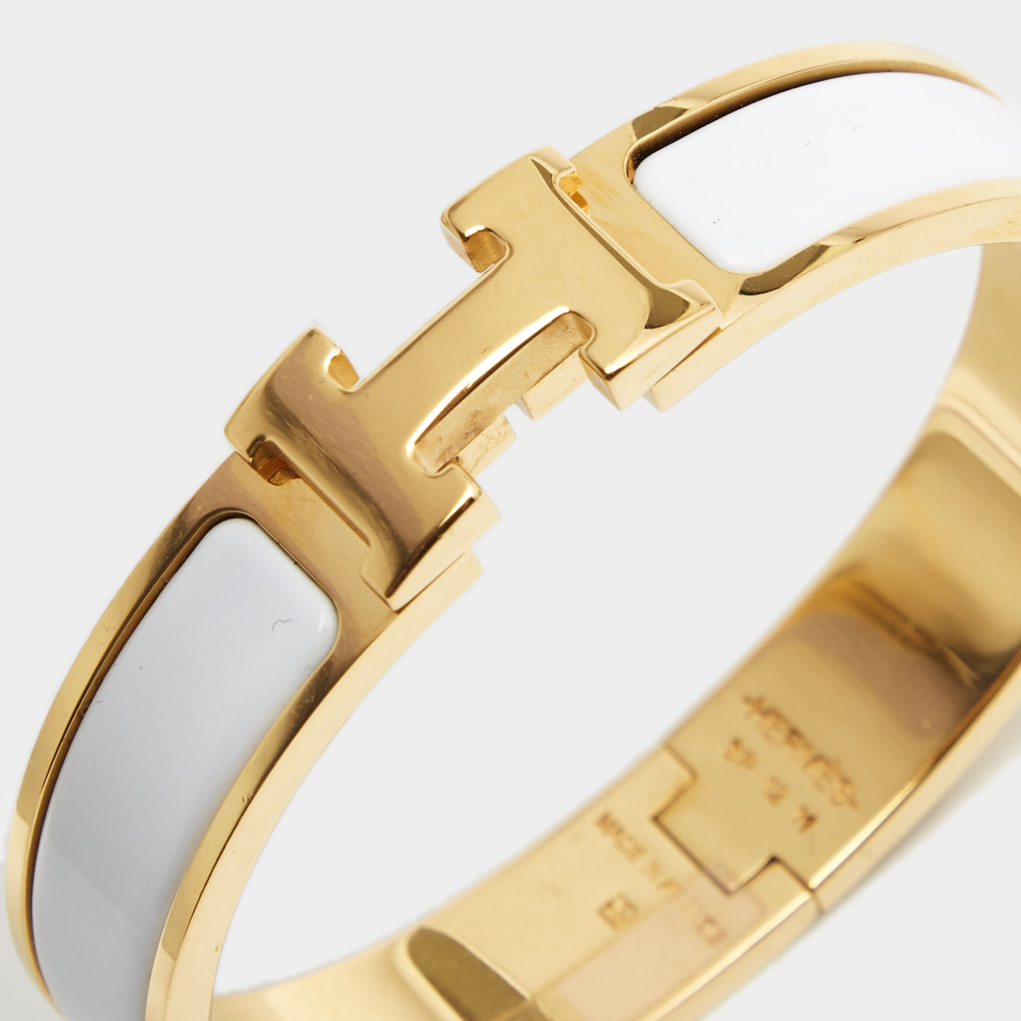 

Hermes Clic H White Enamel Gold Plated Bracelet