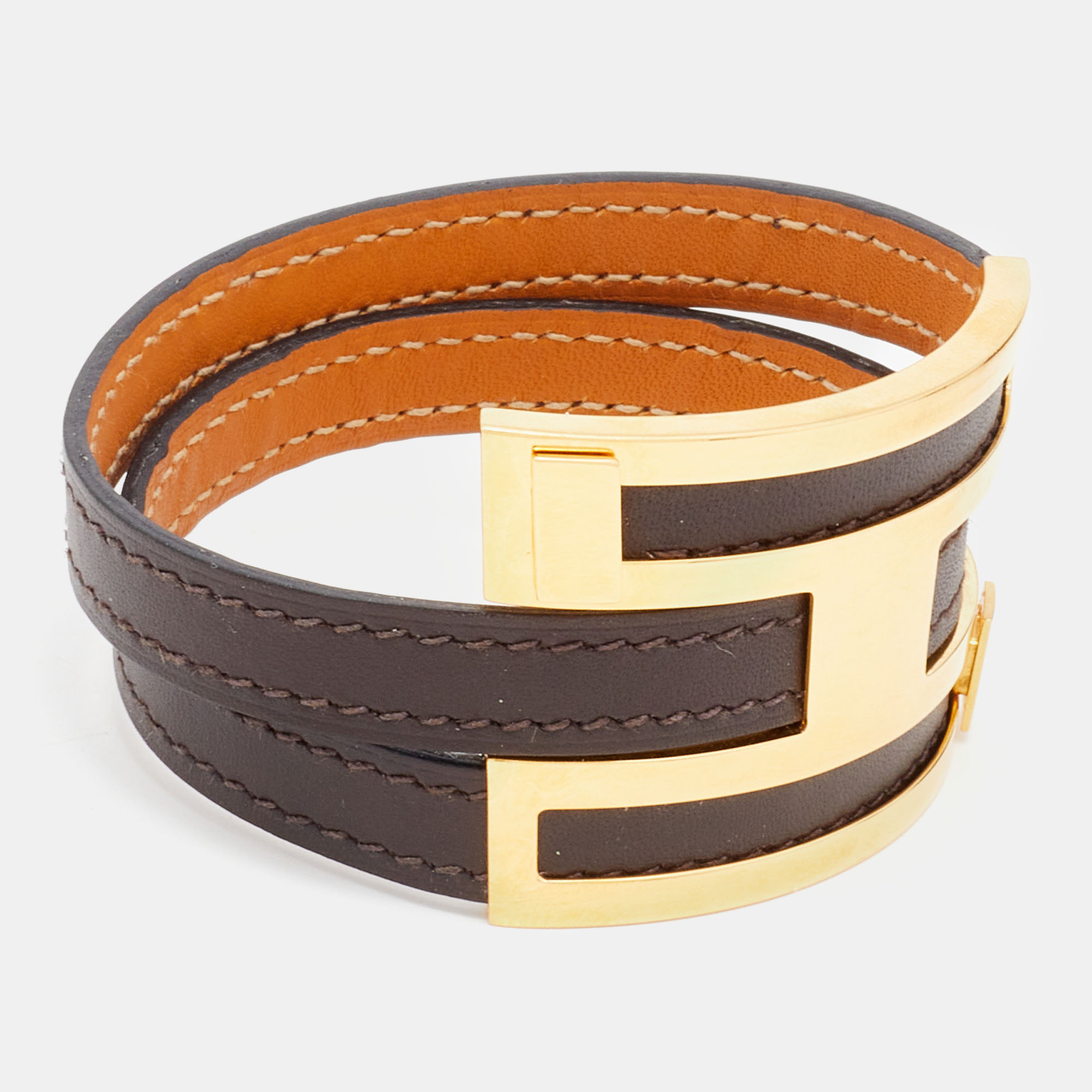 

Hermes Pousse Pousse Brown Leather Gold Plated Bracelet