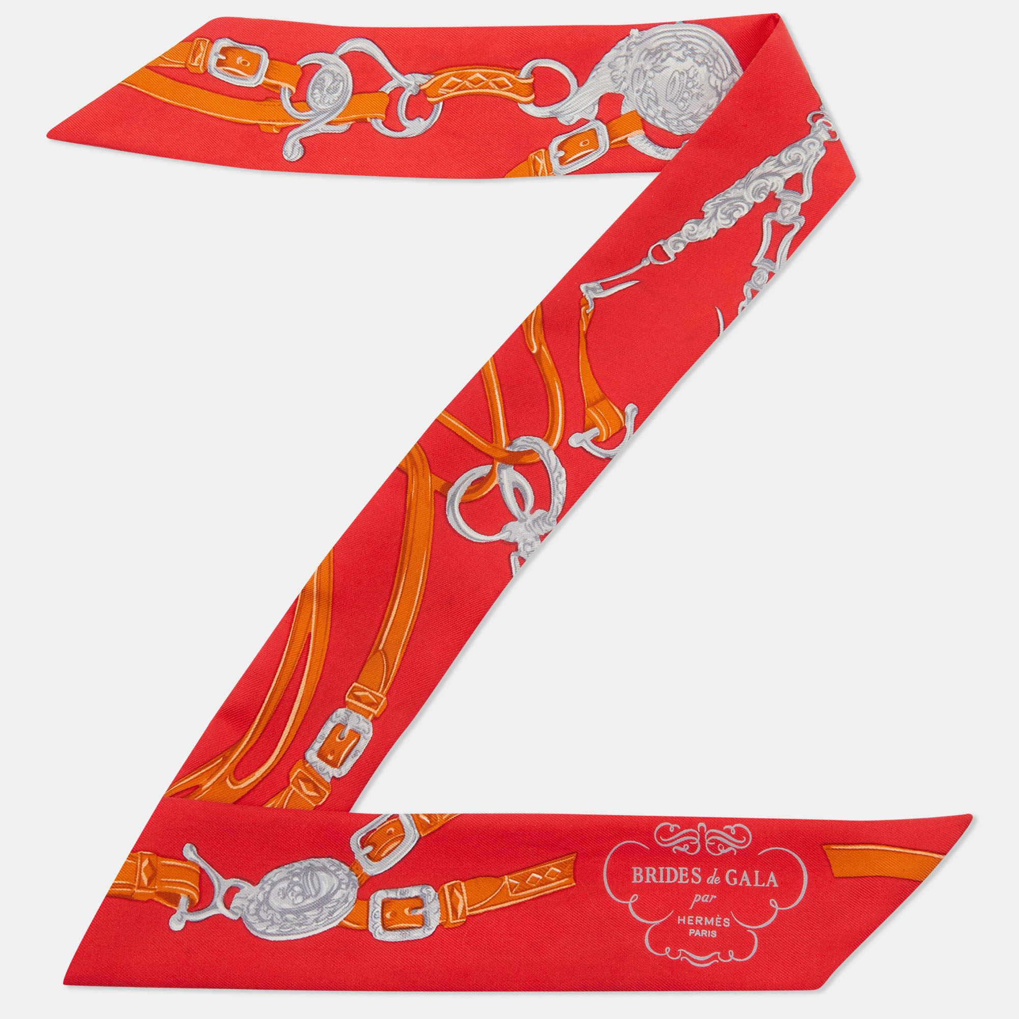 

Hermes Red Printed Silk Twilly