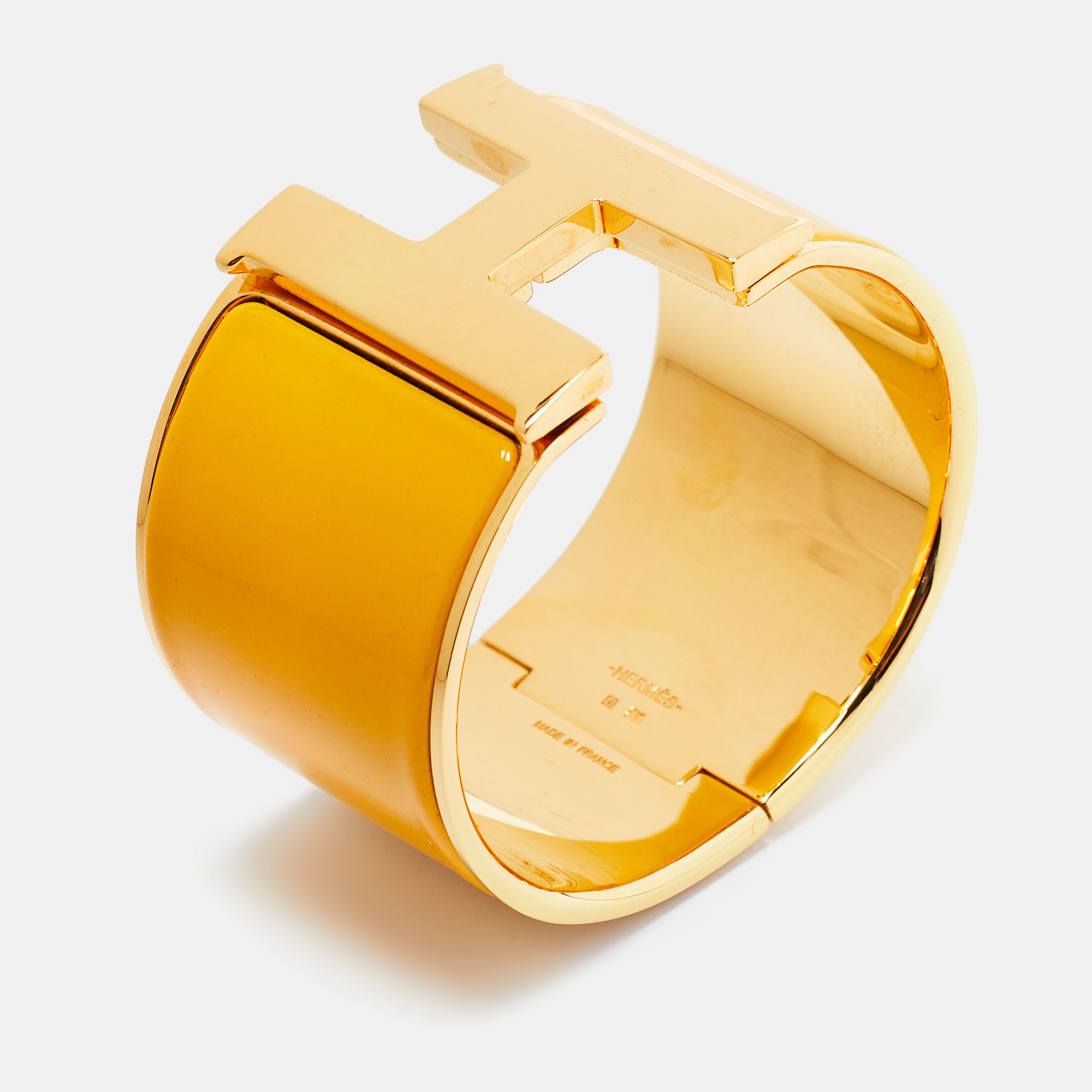 

Hermes Clic Clac H Yellow Enamel Gold Plated Extra Wide Bracelet