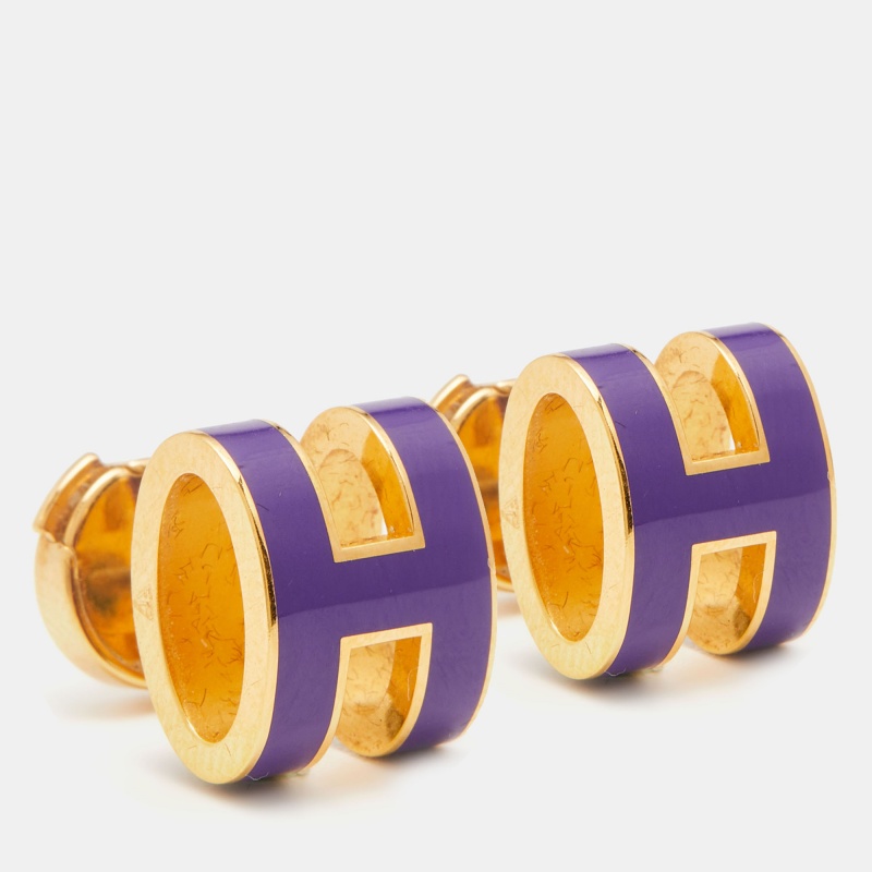 

Hermes Pop H Purple Lacquered Gold Plated Stud Earrings