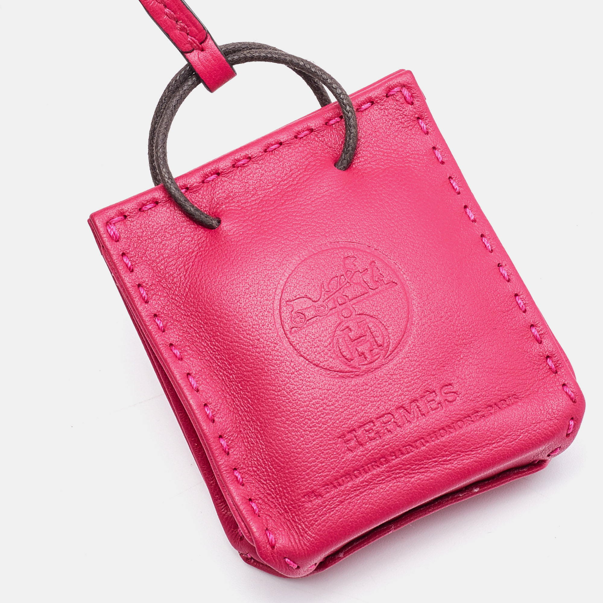 

Hermes Rose Mexico Lambskin and Swift Leather Milo Bag Charm, Pink