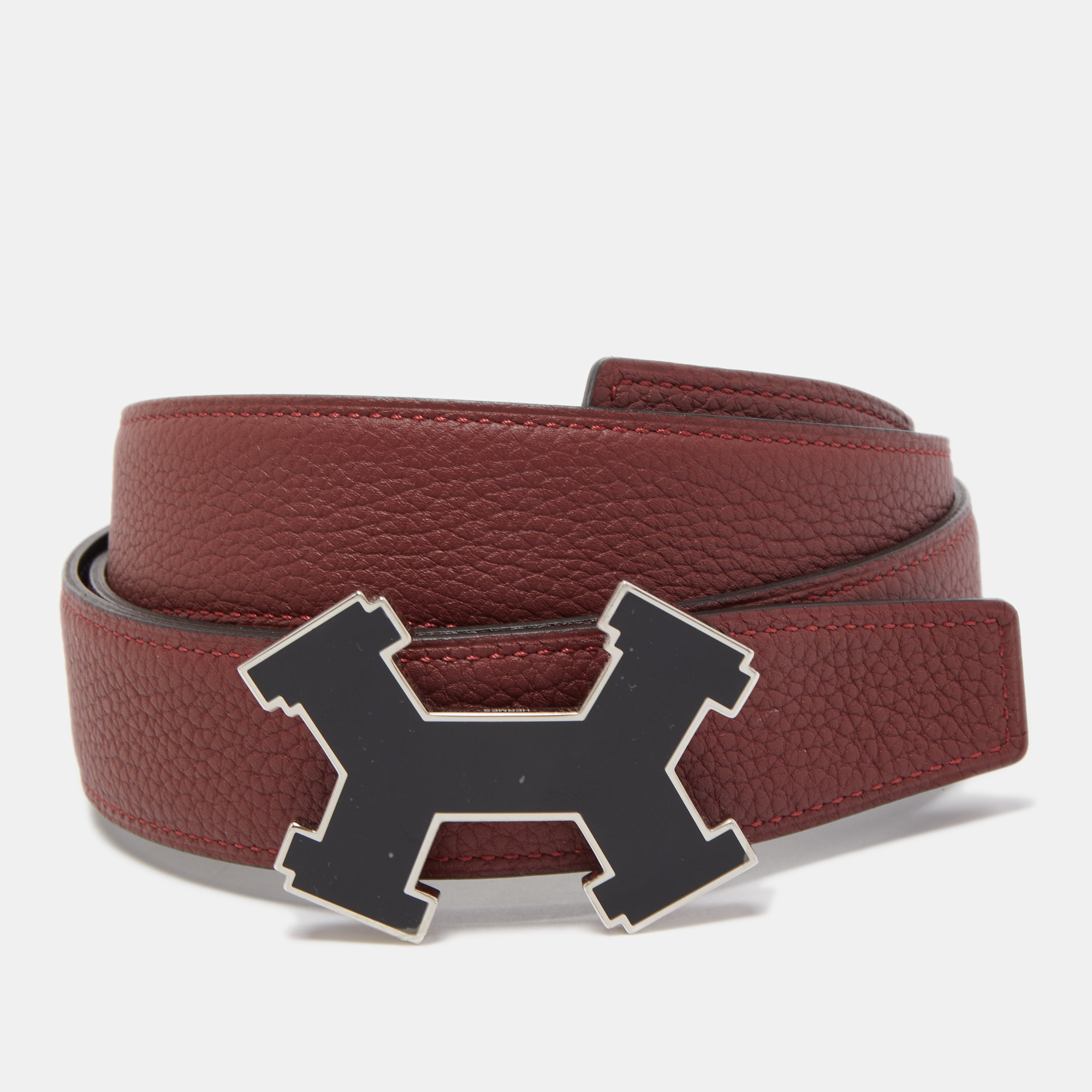 

Hermes Black/Rogue H Chamonix and Togo Leather H Street Buckle Reversible Belt